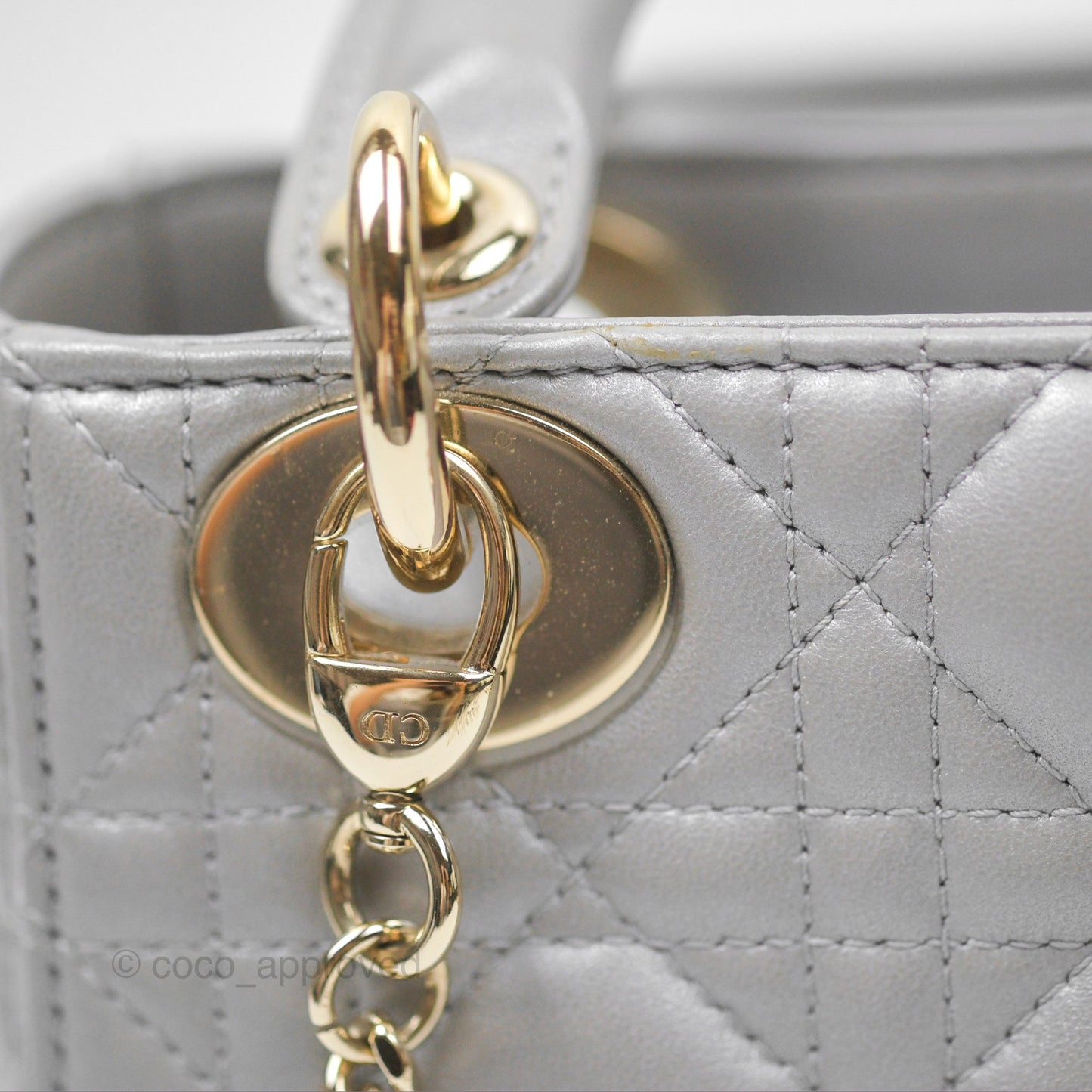Christian Dior Lambskin Cannage Mini Lady Dior Iridescent Grey Gold Hardware