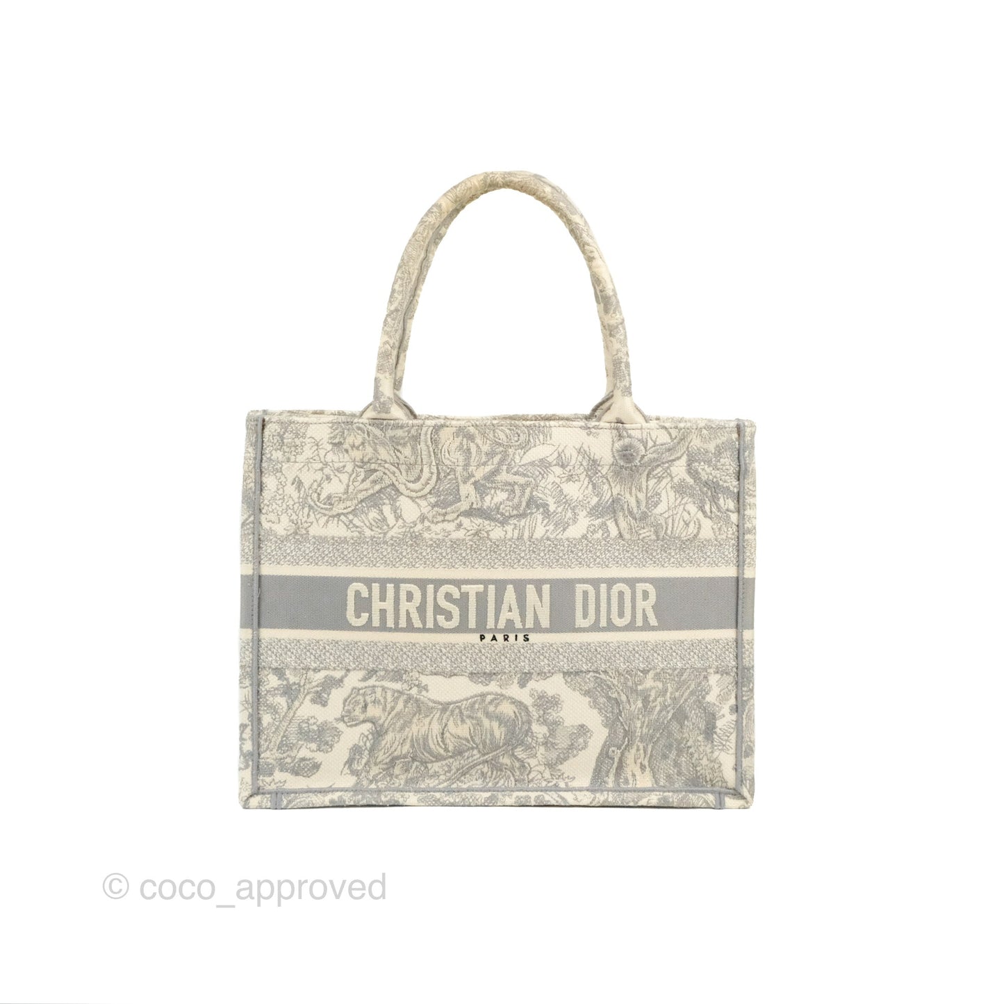 Christian Dior Medium (Old Small) Embroidered Toile De Jouy Light Grey Canvas Book Tote