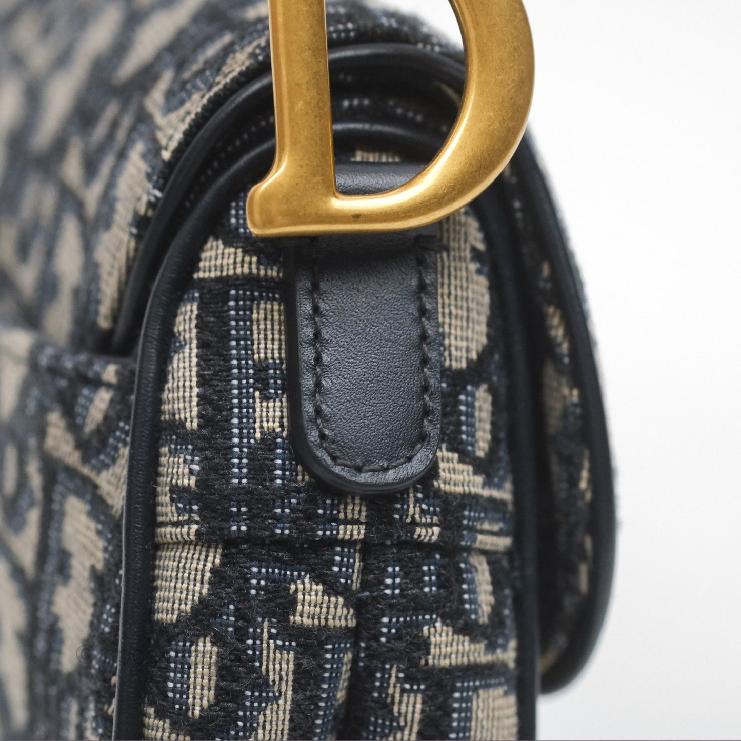 Christian Dior Mini Saddle Bag Blue Oblique Jacquard Gold Hardware