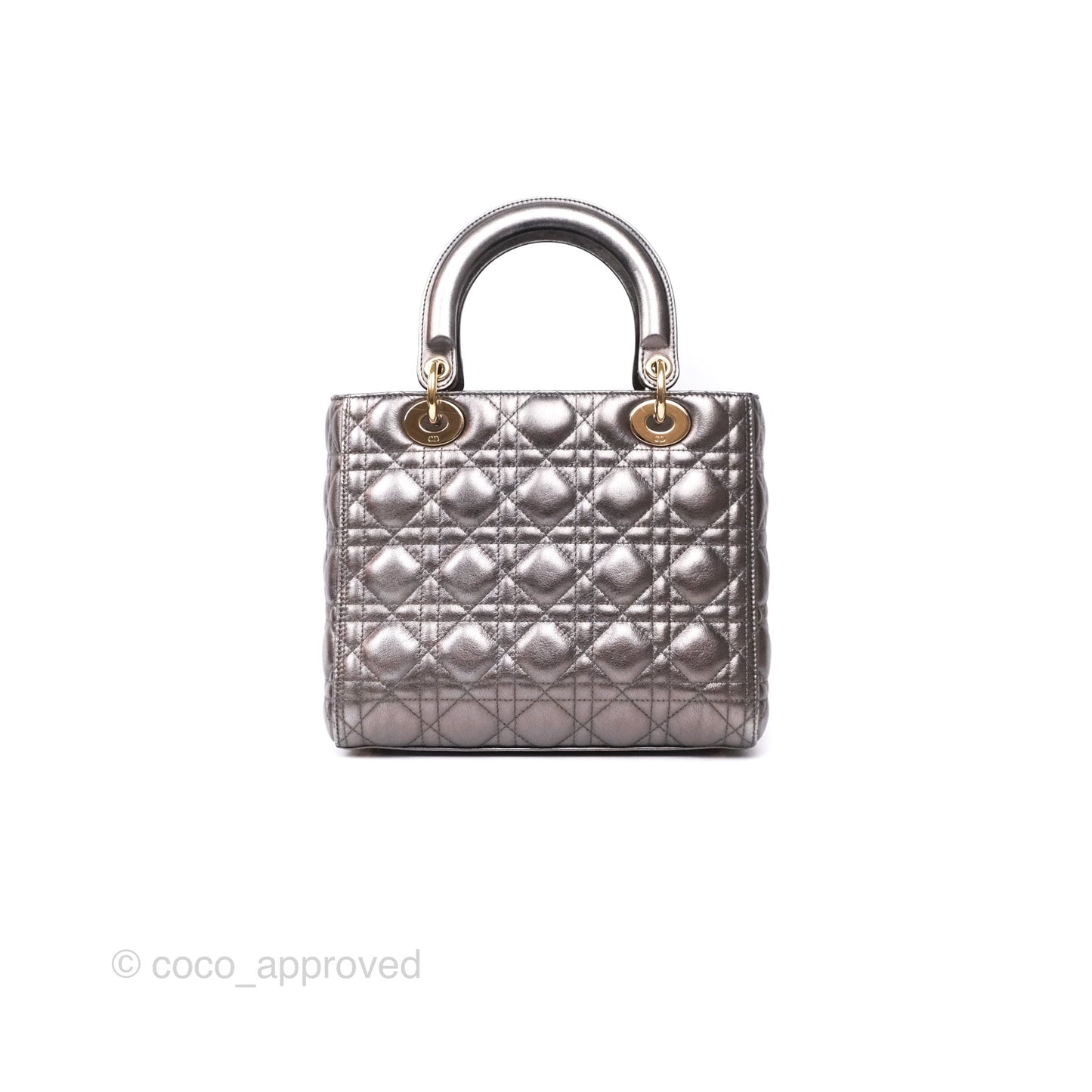 Christian Dior Medium Lady Dior Metallic Dark Grey Lambskin Gold Hardware