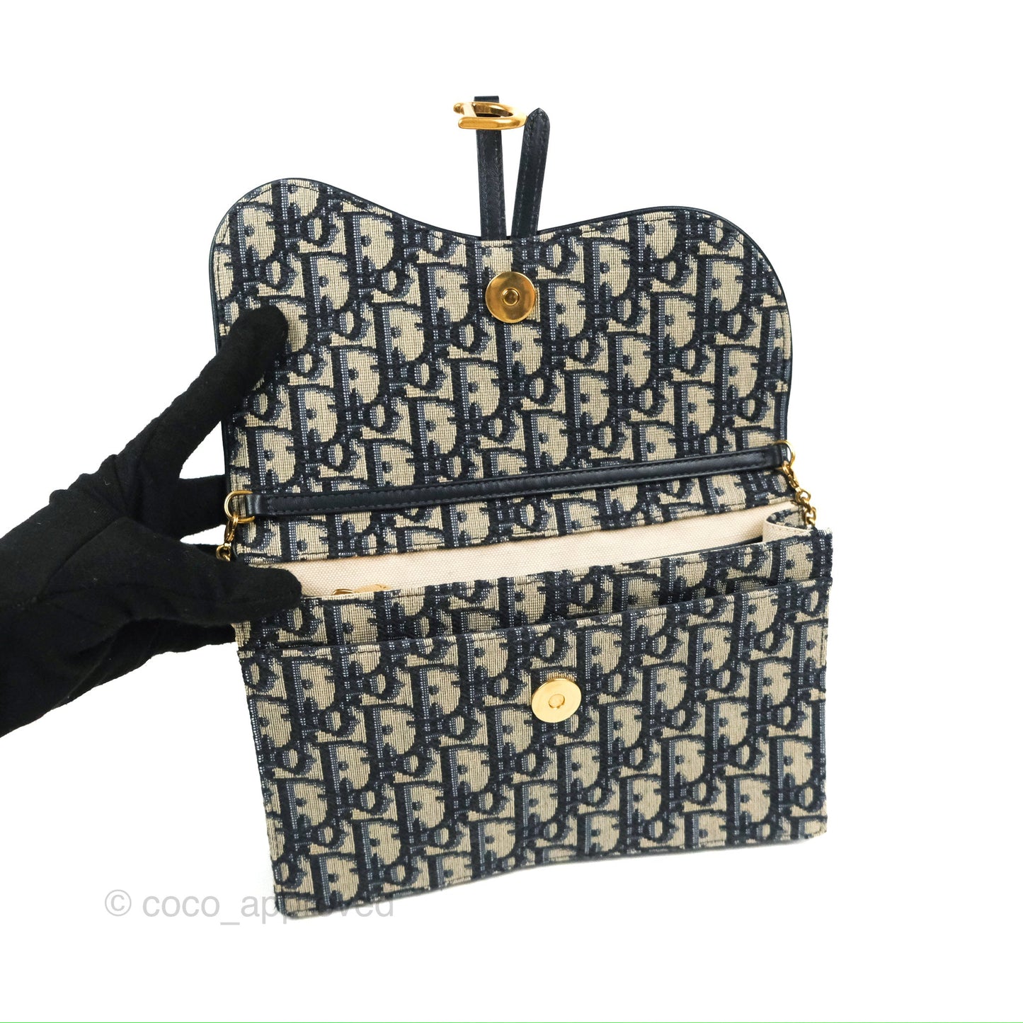 Christian Dior Saddle Chain Pouch Navy Oblique Jacquard