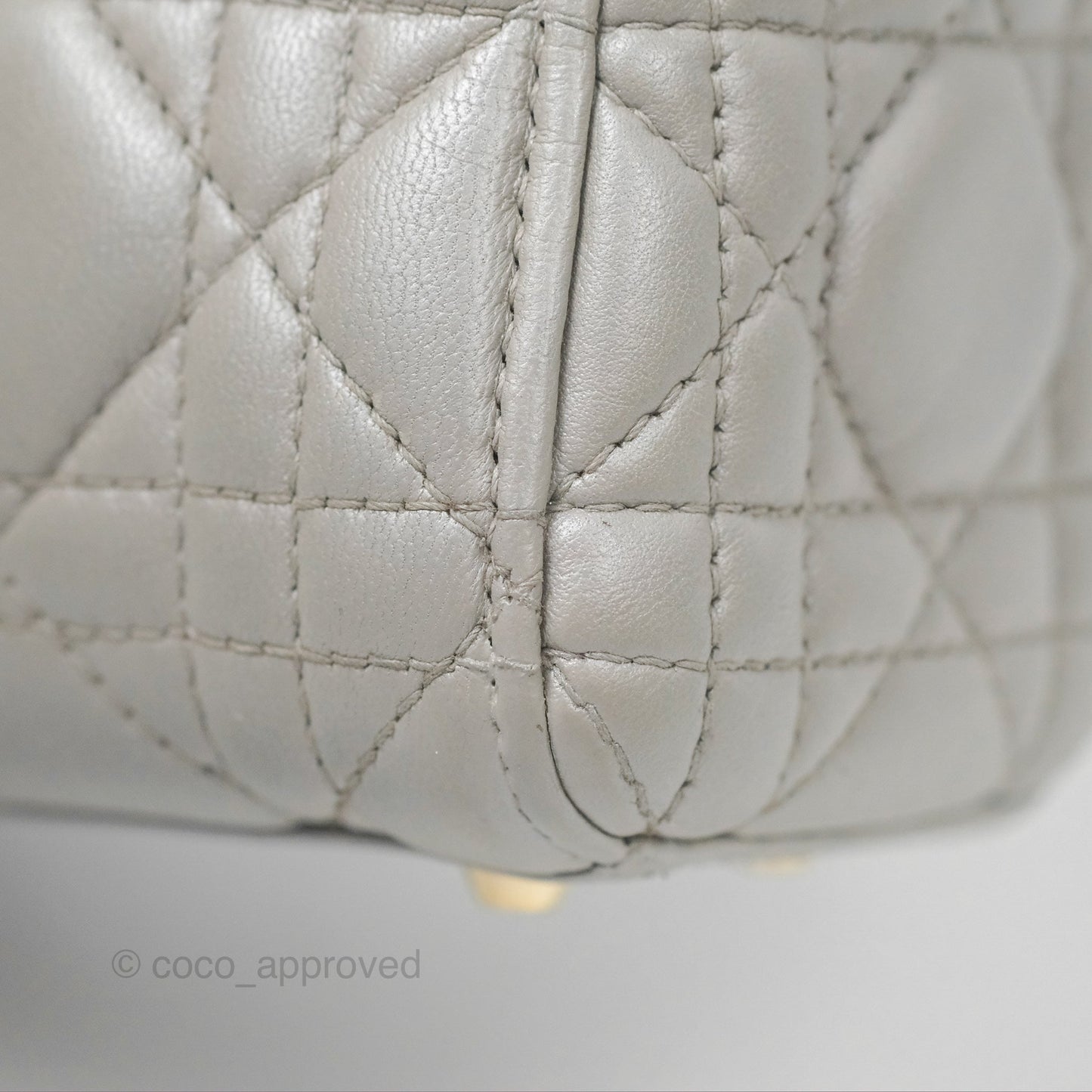 Christian Dior Mini Lady Dior Iridescent Light Grey Cannage Lambskin Gold Hardware