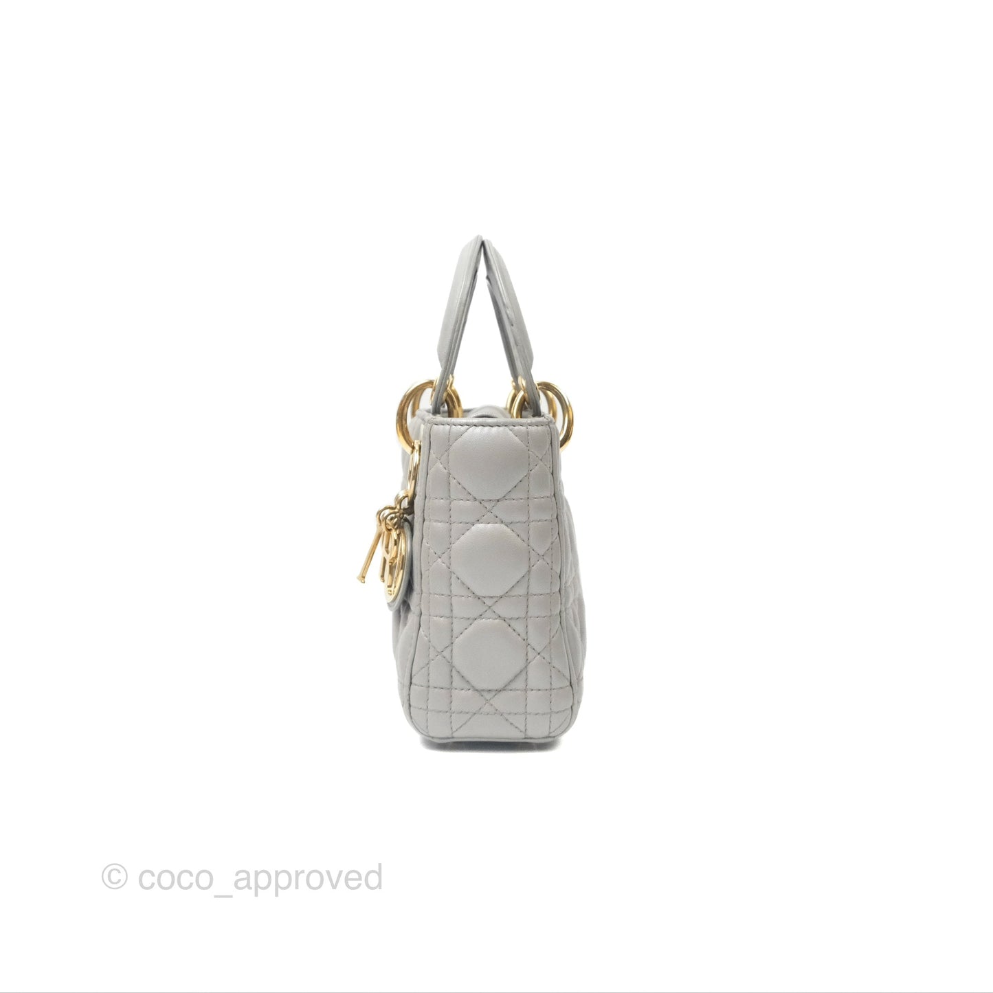 Christian Dior Mini Lady Dior Iridescent Light Grey Cannage Lambskin Gold Hardware