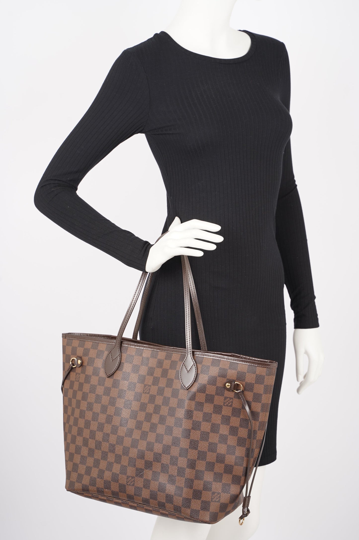 Louis Vuitton Womens Neverfull Bag Damier Ebene Canvas MM