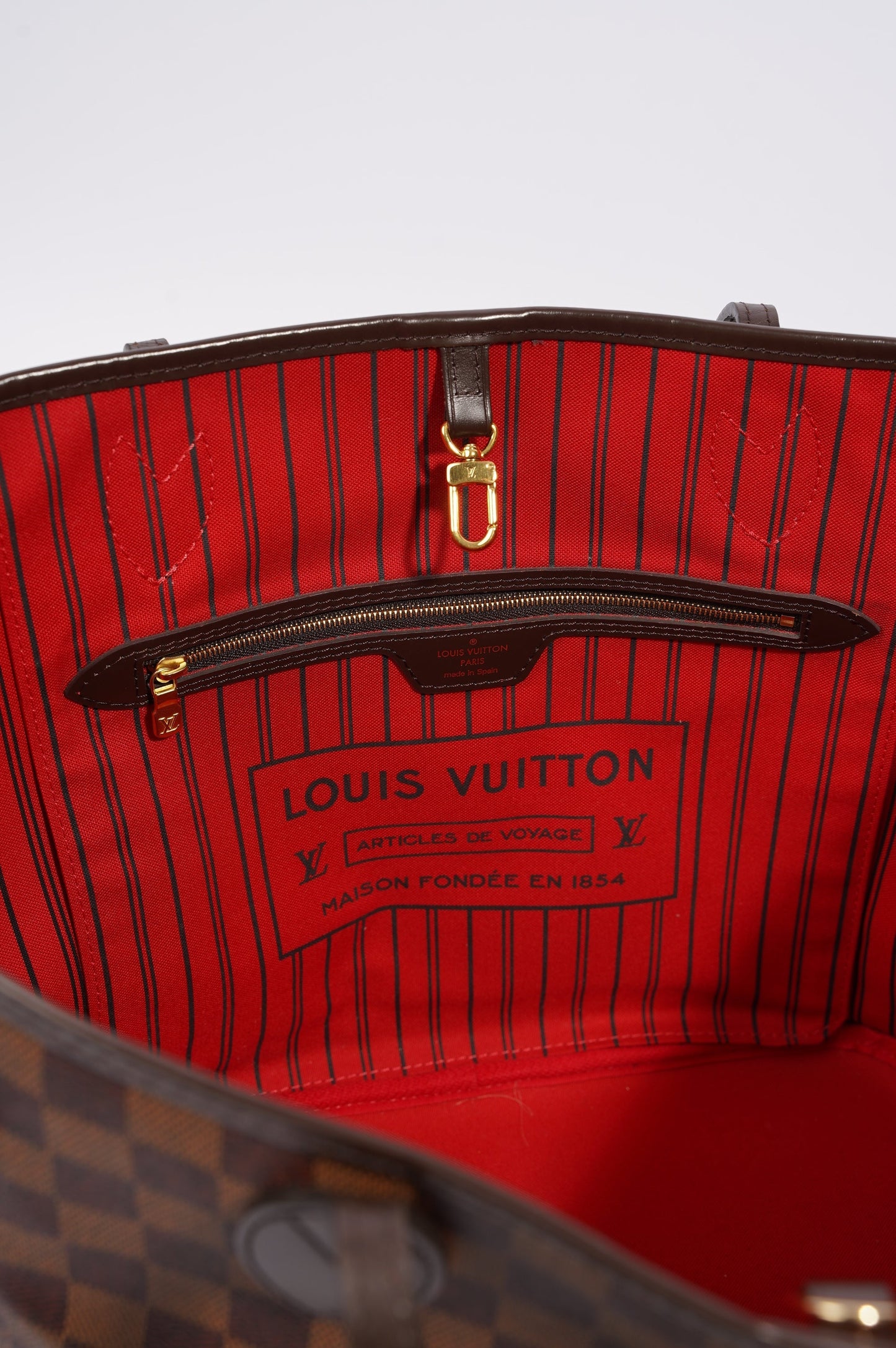 Louis Vuitton Womens Neverfull Bag Damier Ebene Canvas MM