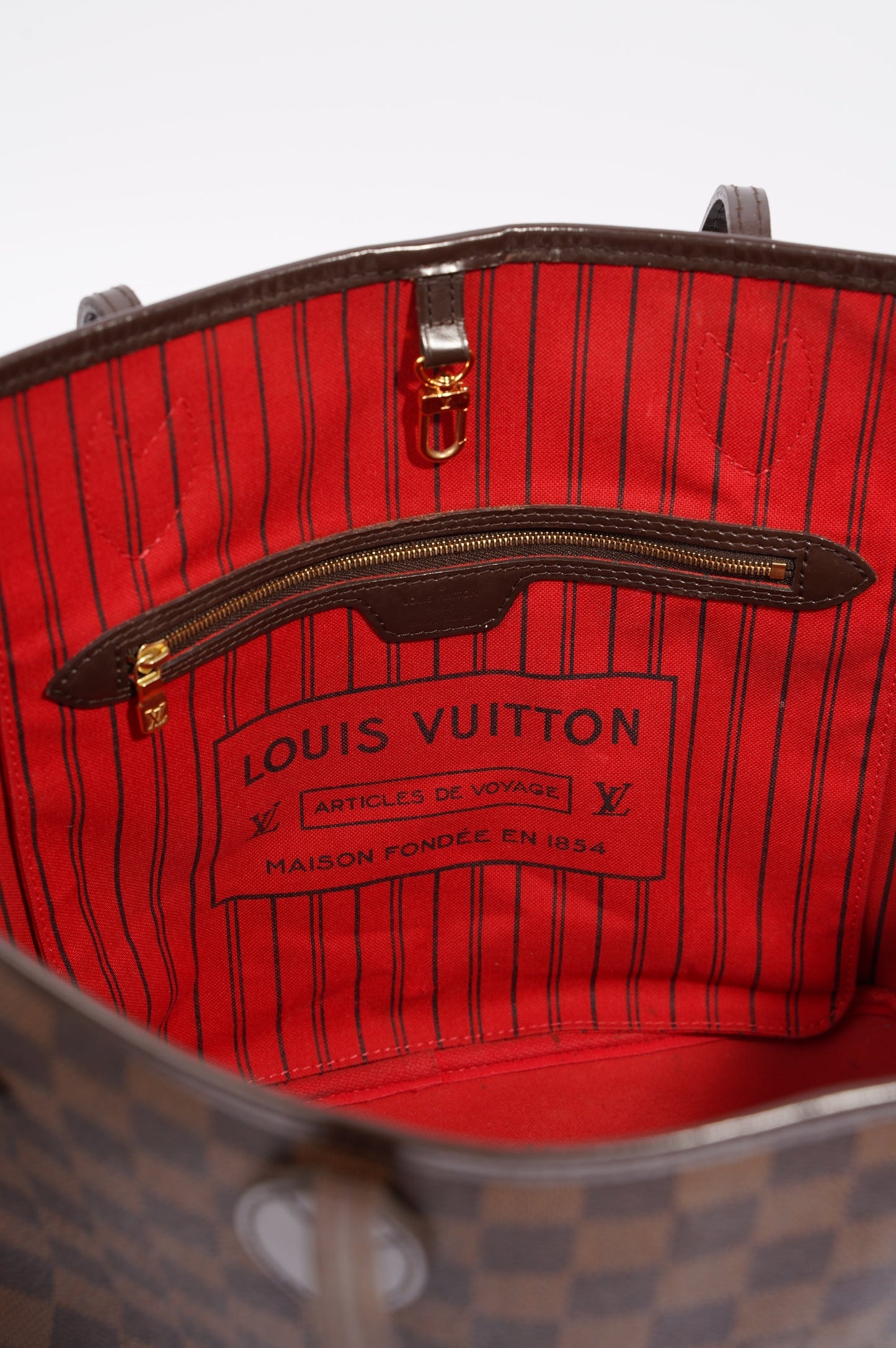 Louis Vuitton Womens Neverfull Bag Damier Ebene Canvas MM
