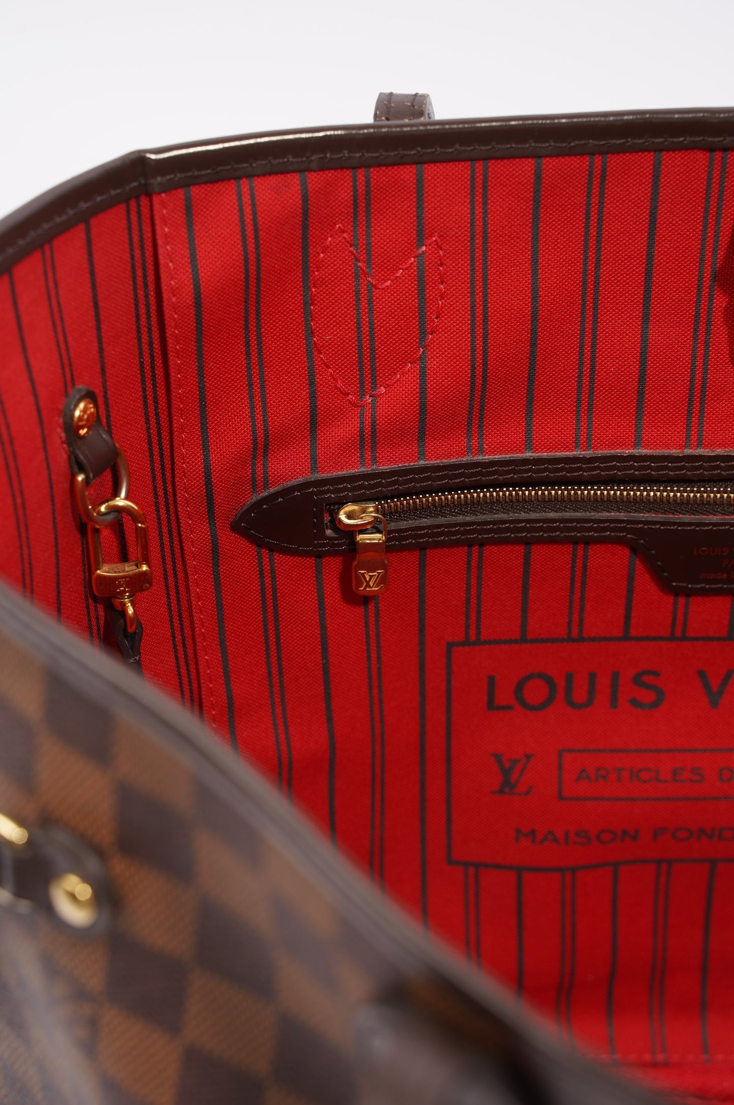 Louis Vuitton Womens Neverfull Bag Damier Ebene Canvas MM