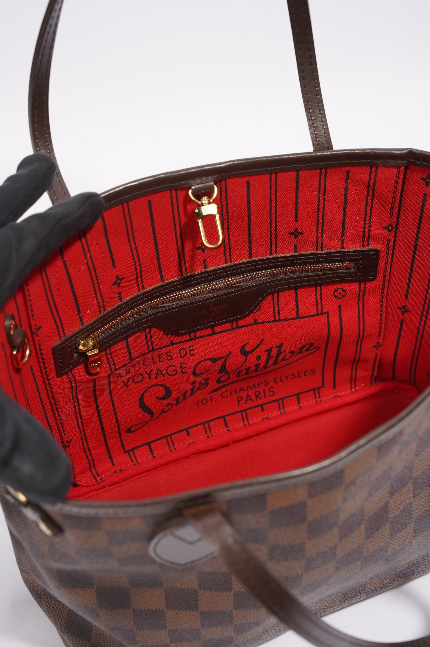 Louis Vuitton Womens Neverfull Bag Damier Ebene Canvas PM