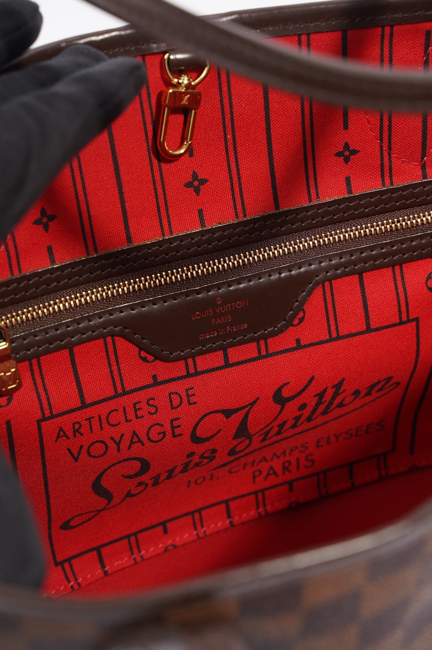 Louis Vuitton Womens Neverfull Bag Damier Ebene Canvas PM