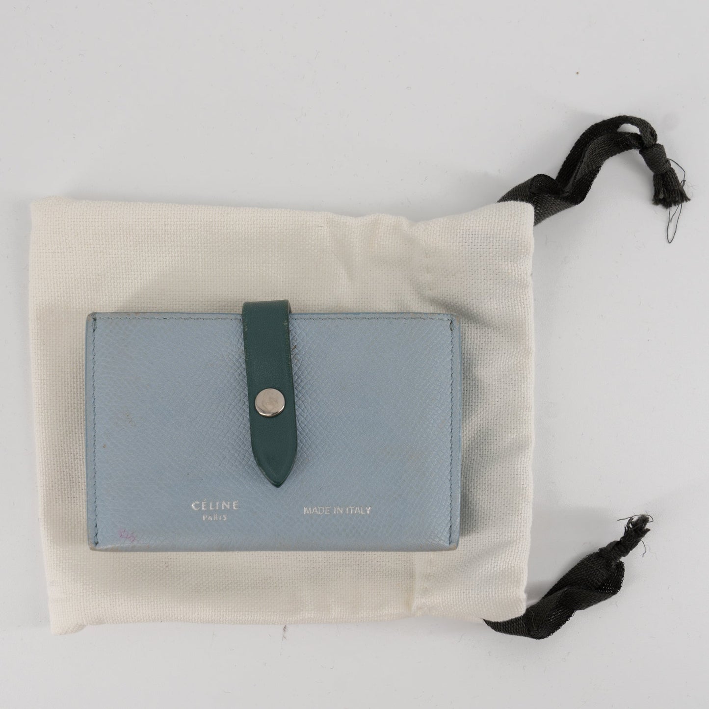 Celine Dusty Blue Grained Leather Accordeon Card Holder