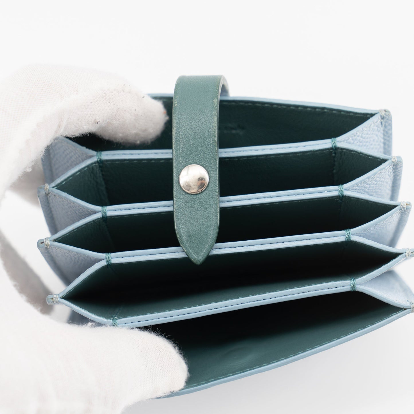 Celine Dusty Blue Grained Leather Accordeon Card Holder