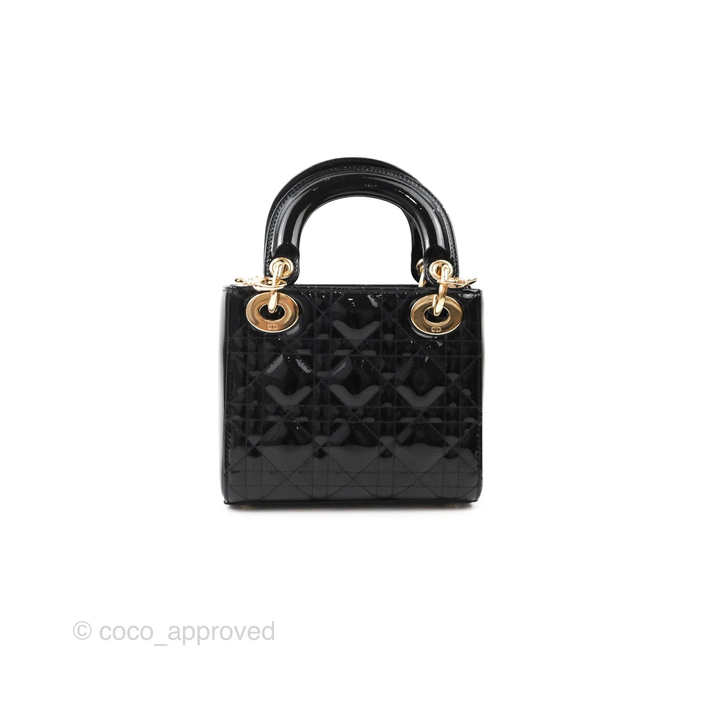Christian Dior Mini Lady Dior Black Patent Gold Hardware
