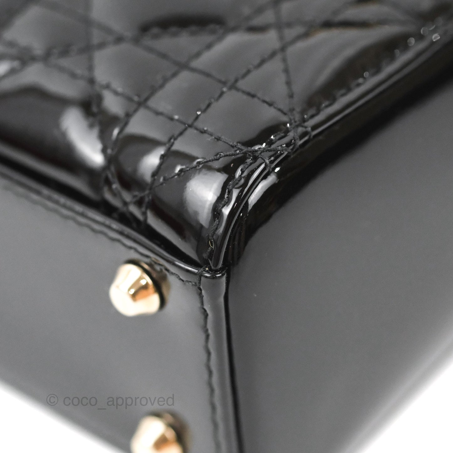 Christian Dior Mini Lady Dior Black Patent Gold Hardware