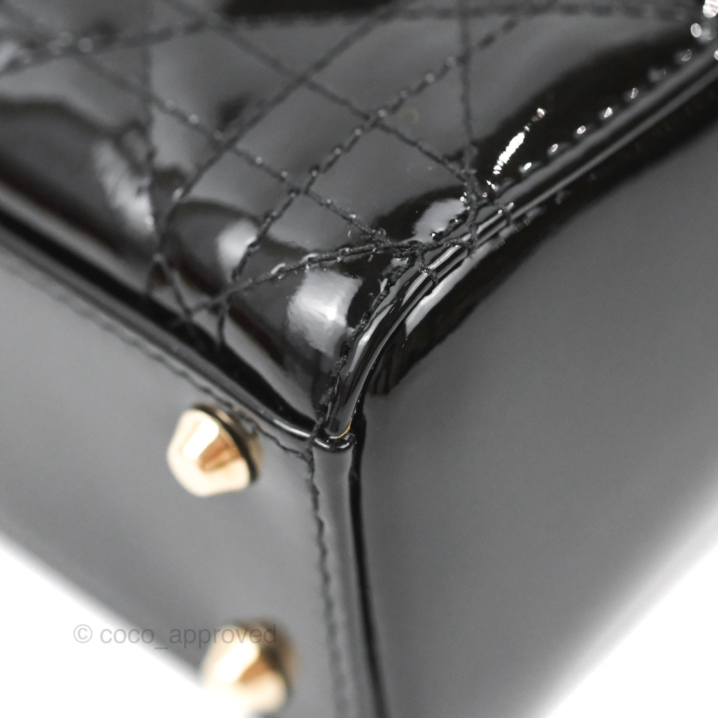 Christian Dior Mini Lady Dior Black Patent Gold Hardware