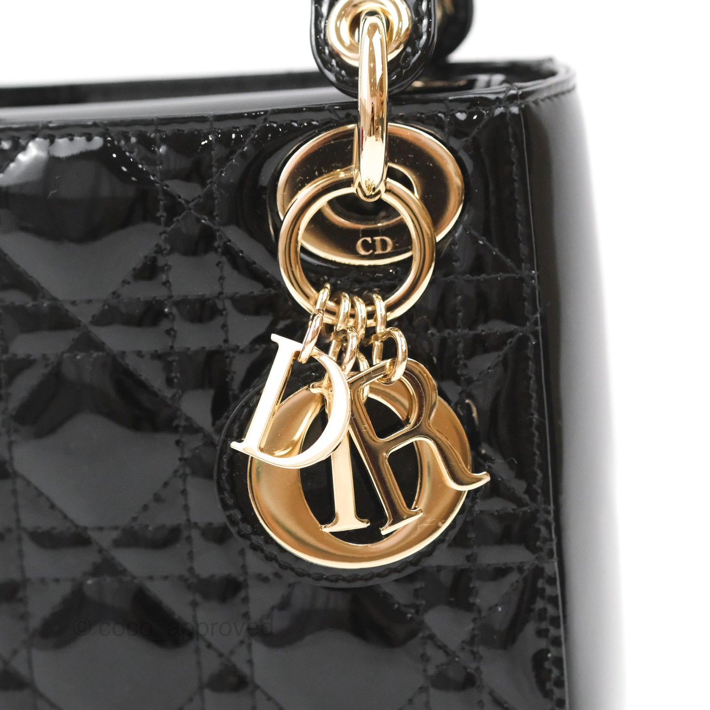 Christian Dior Mini Lady Dior Black Patent Gold Hardware