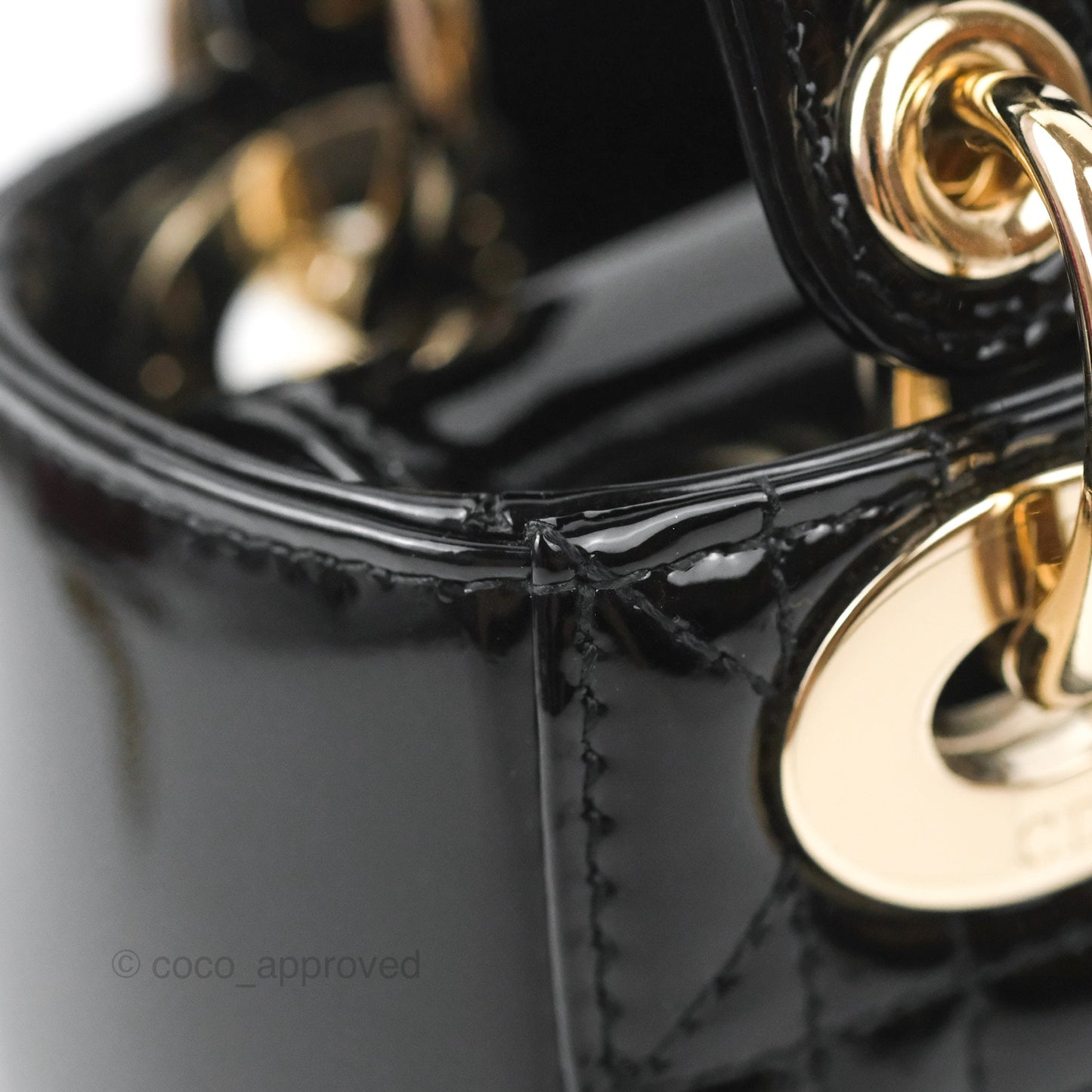 Christian Dior Mini Lady Dior Black Patent Gold Hardware