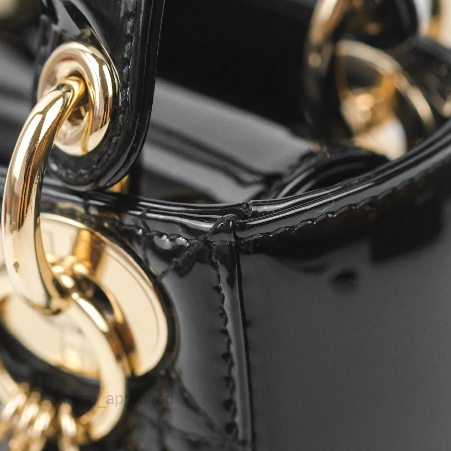 Christian Dior Mini Lady Dior Black Patent Gold Hardware