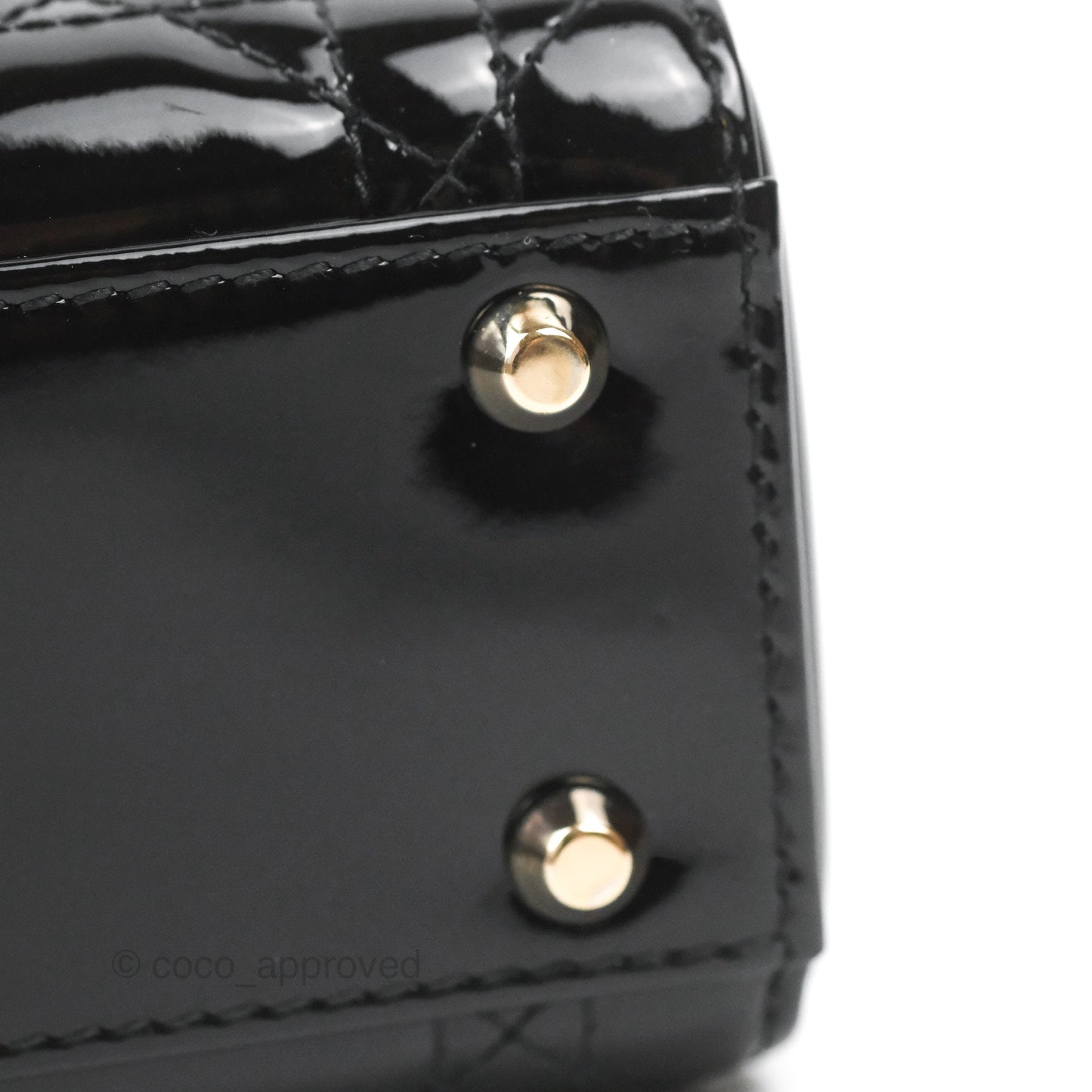 Christian Dior Mini Lady Dior Black Patent Gold Hardware