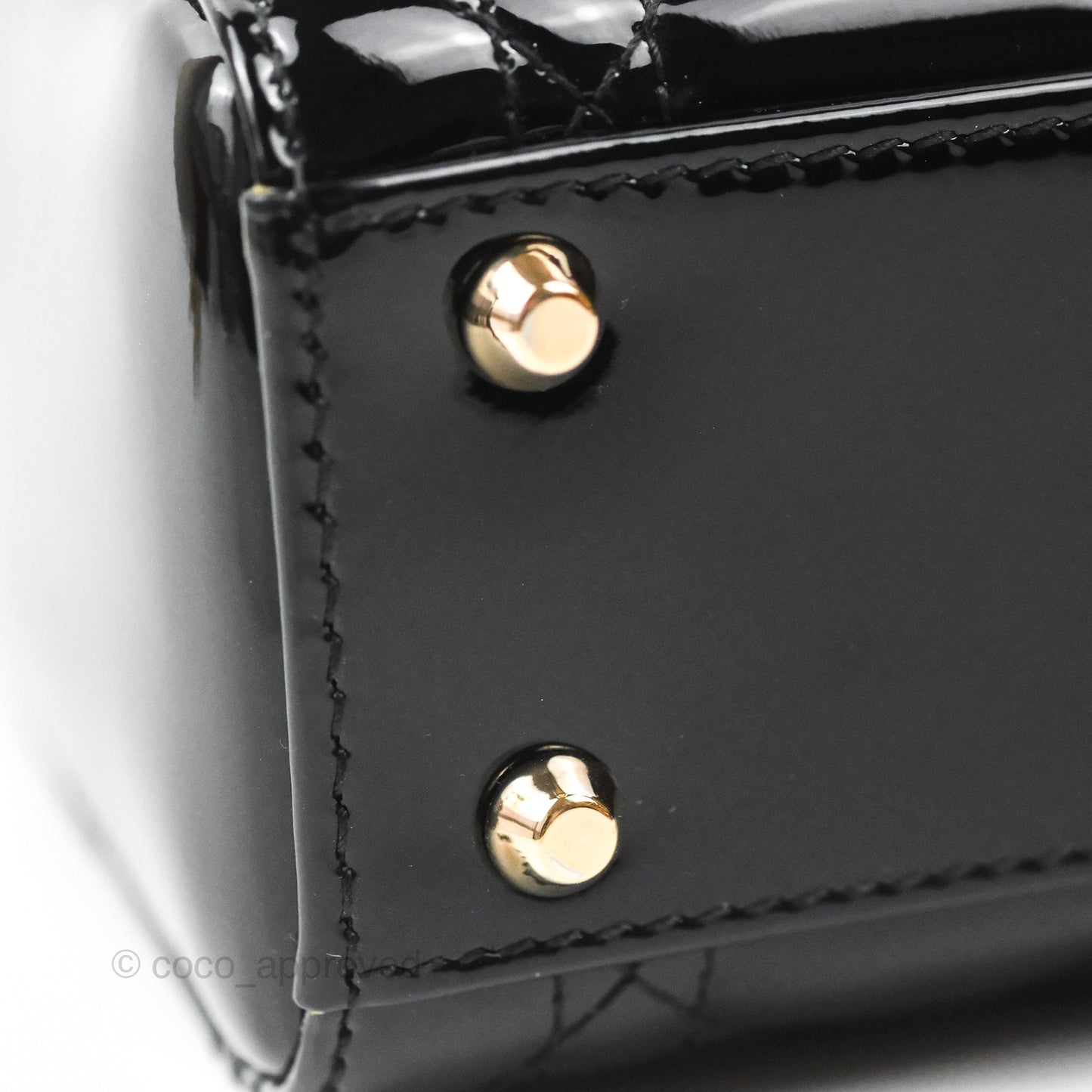 Christian Dior Mini Lady Dior Black Patent Gold Hardware