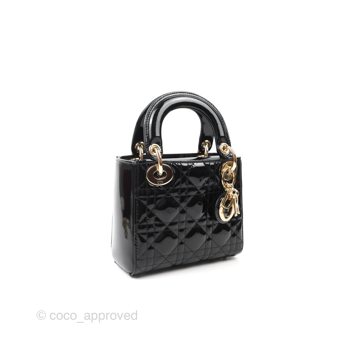Christian Dior Mini Lady Dior Black Patent Gold Hardware
