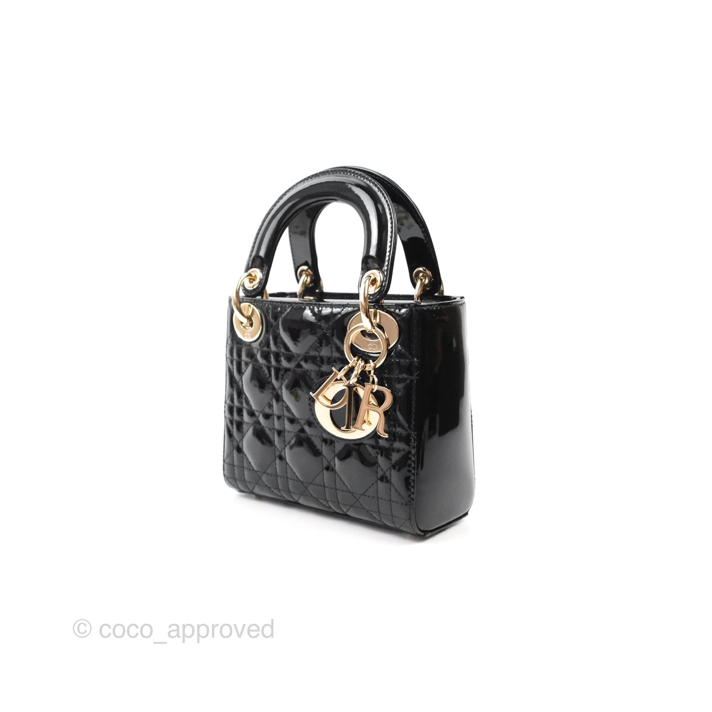 Christian Dior Mini Lady Dior Black Patent Gold Hardware