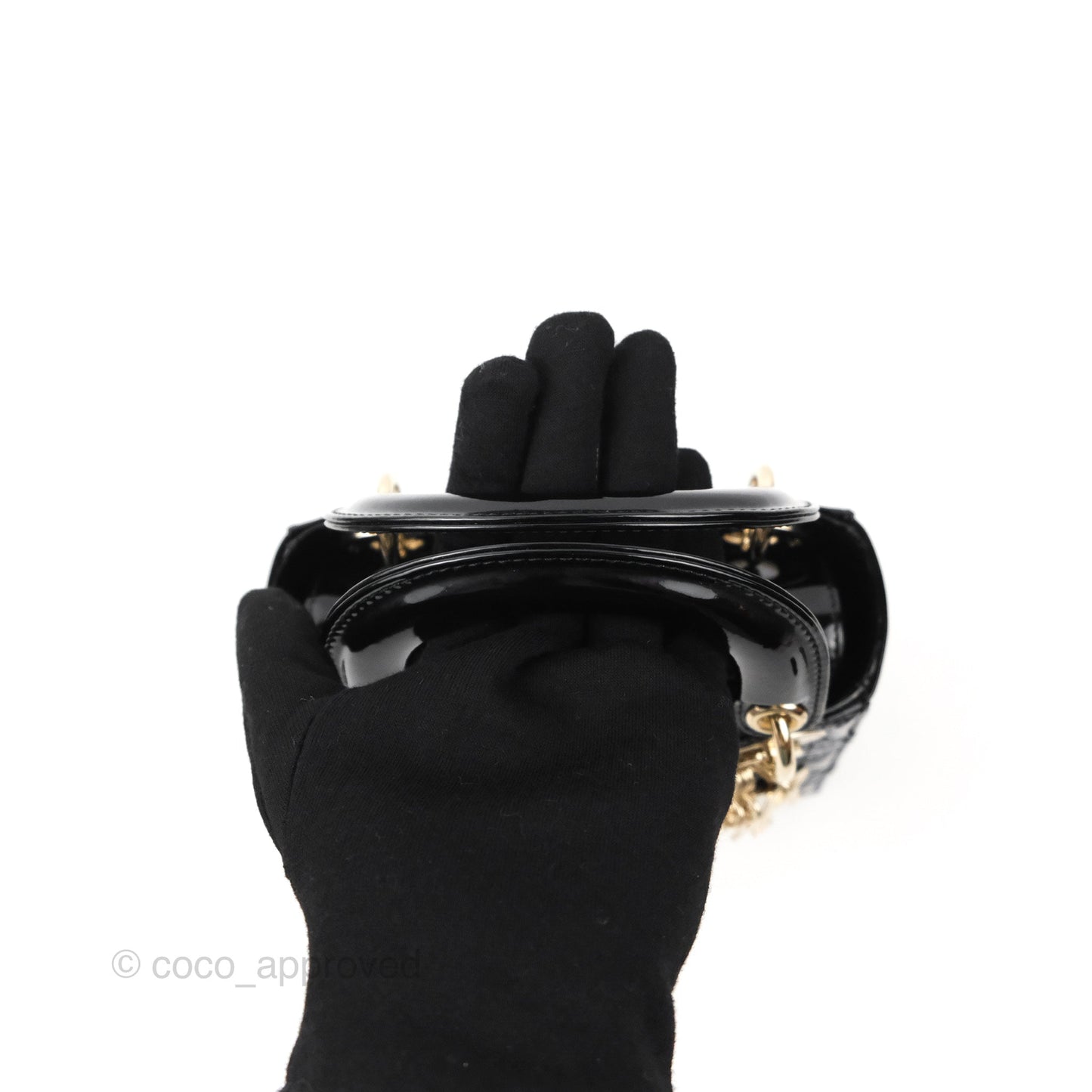 Christian Dior Mini Lady Dior Black Patent Gold Hardware