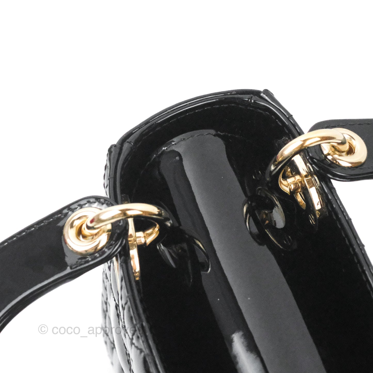 Christian Dior Mini Lady Dior Black Patent Gold Hardware