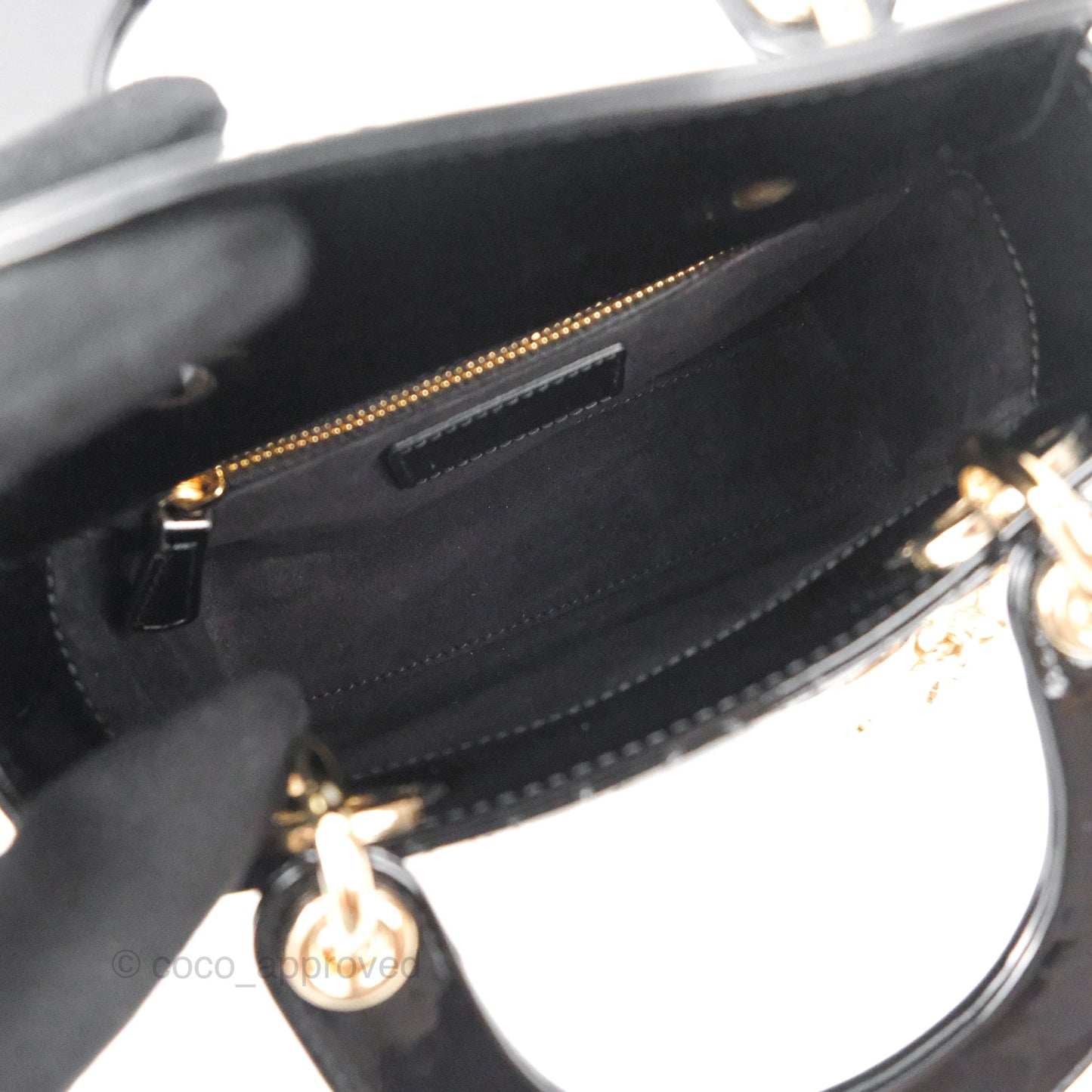 Christian Dior Mini Lady Dior Black Patent Gold Hardware