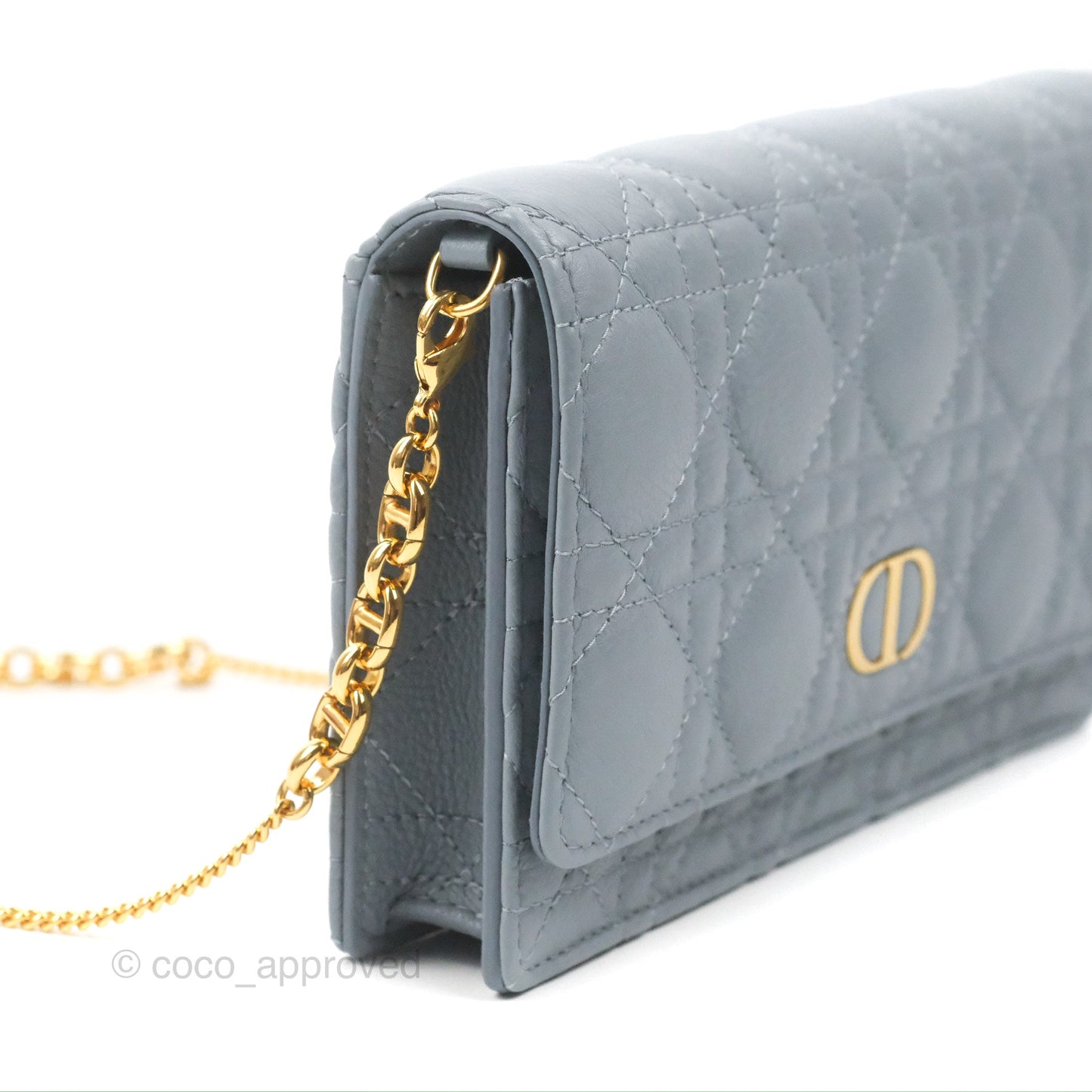Dior Caro Pouch With Chain Cloud Blue Cannage Calfskin