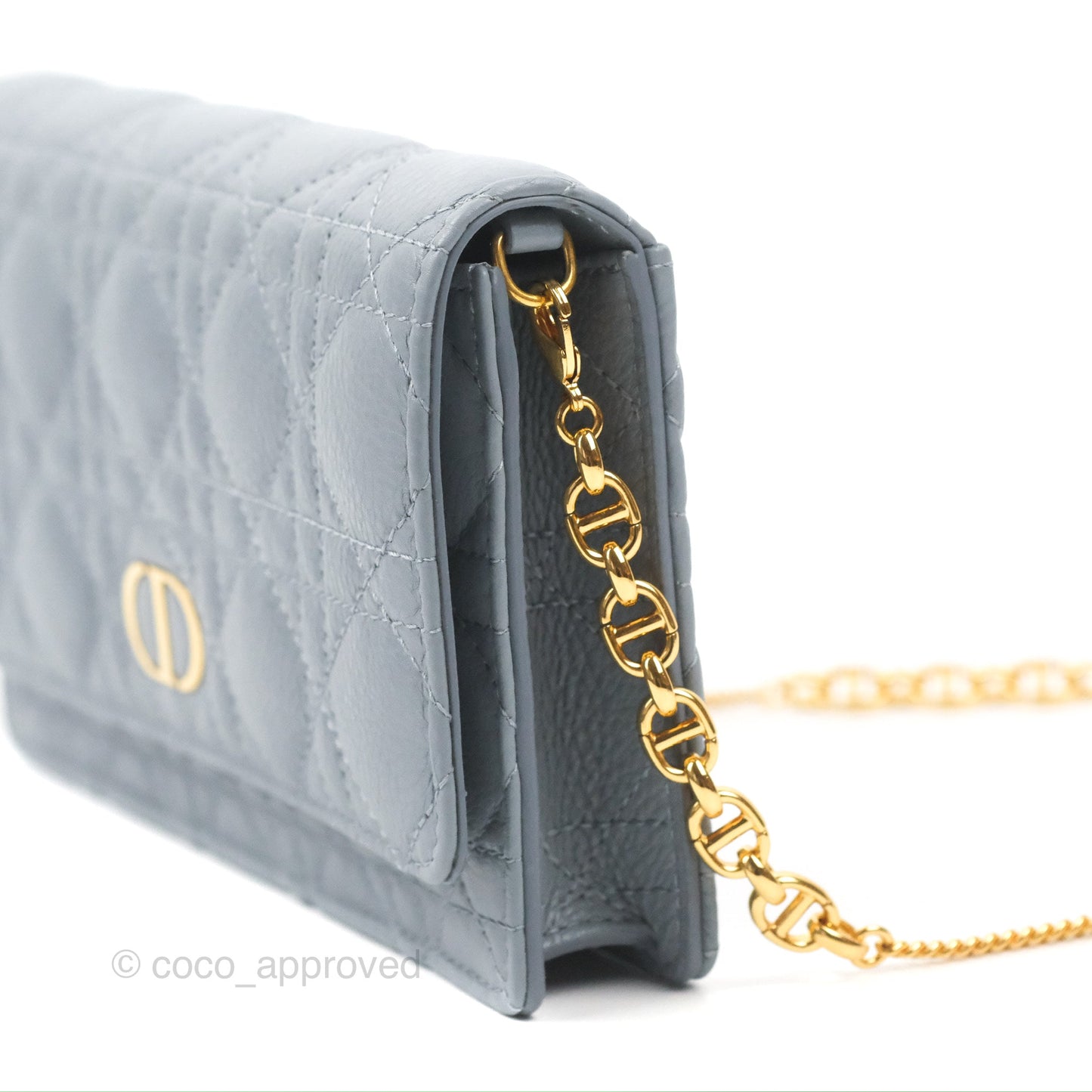 Dior Caro Pouch With Chain Cloud Blue Cannage Calfskin