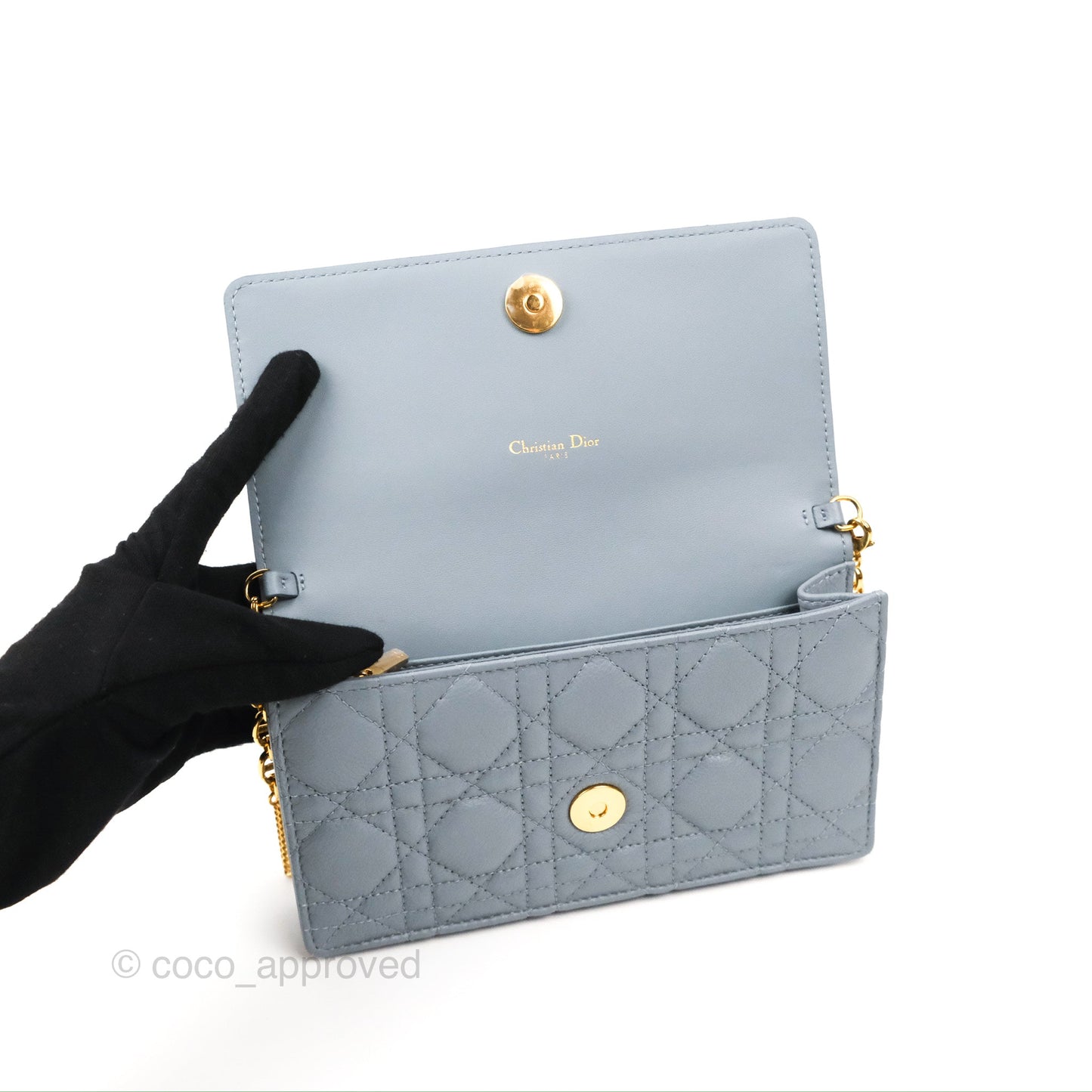 Dior Caro Pouch With Chain Cloud Blue Cannage Calfskin