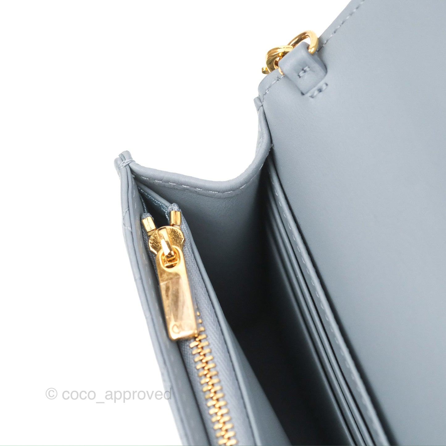 Dior Caro Pouch With Chain Cloud Blue Cannage Calfskin