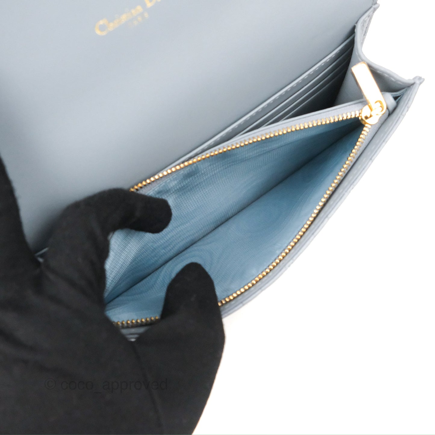 Dior Caro Pouch With Chain Cloud Blue Cannage Calfskin
