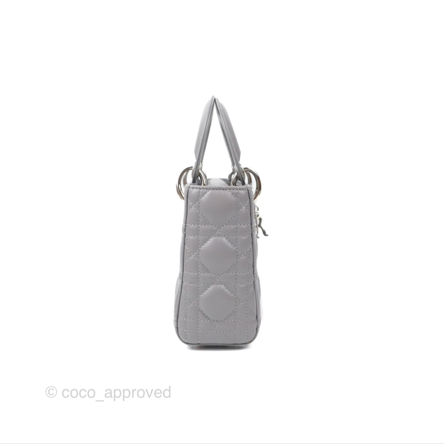 Christian Dior Mini Lady Dior Grey Lambskin Cannage Silver Hardware