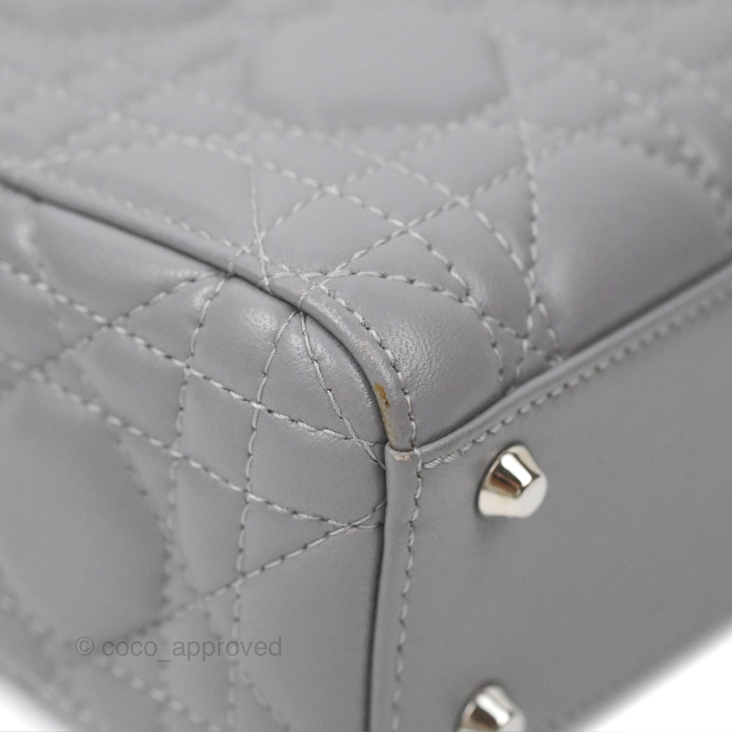 Christian Dior Mini Lady Dior Grey Lambskin Cannage Silver Hardware