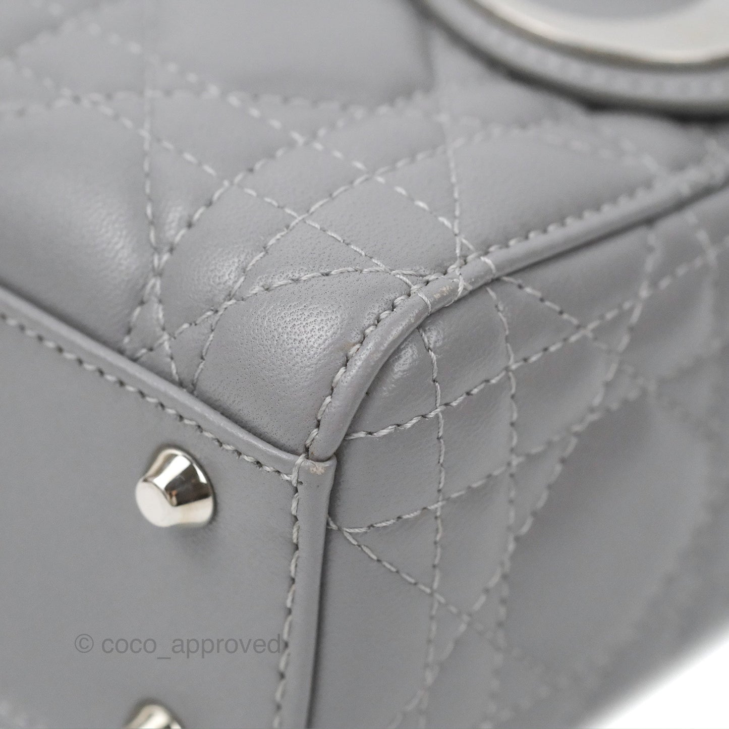 Christian Dior Mini Lady Dior Grey Lambskin Cannage Silver Hardware