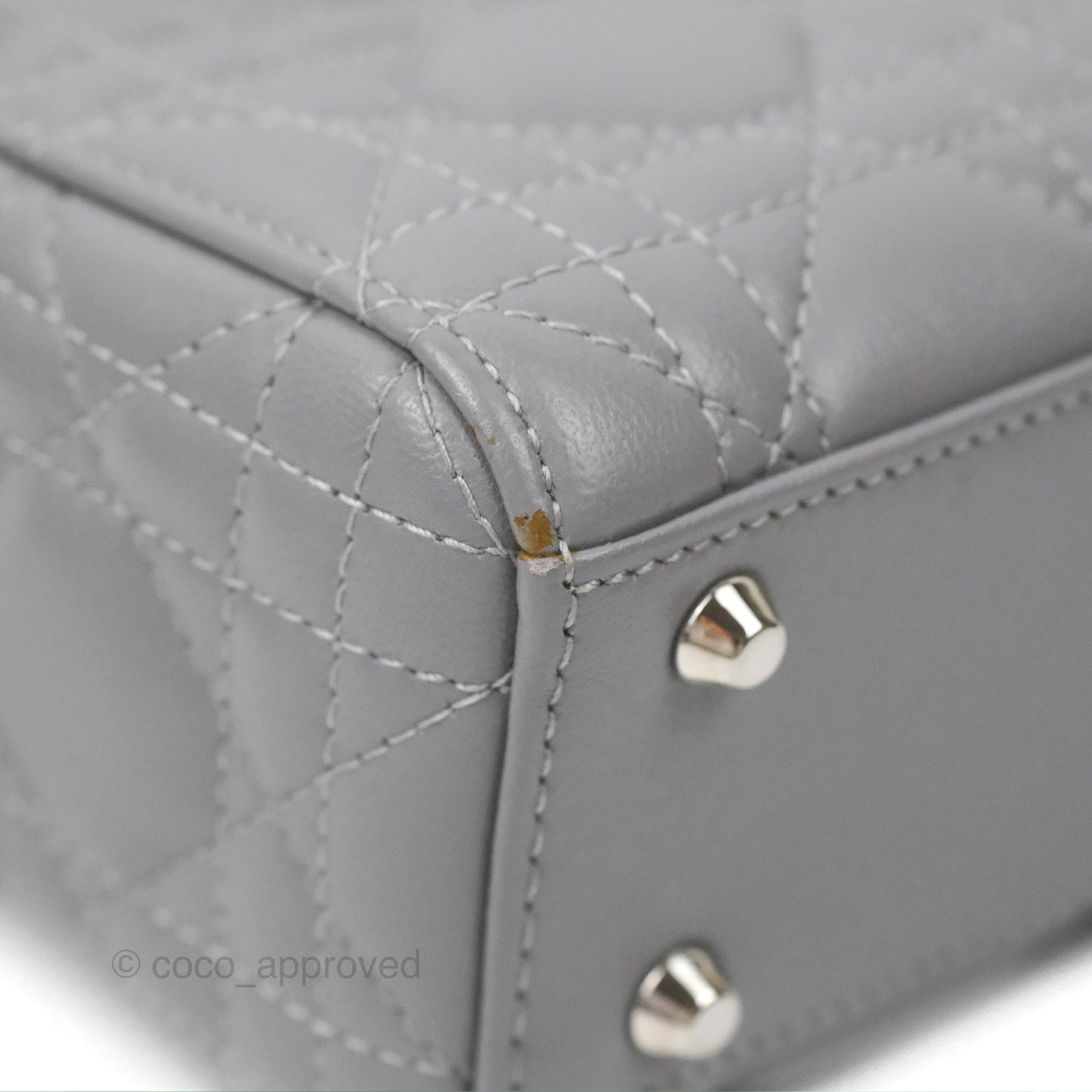 Christian Dior Mini Lady Dior Grey Lambskin Cannage Silver Hardware