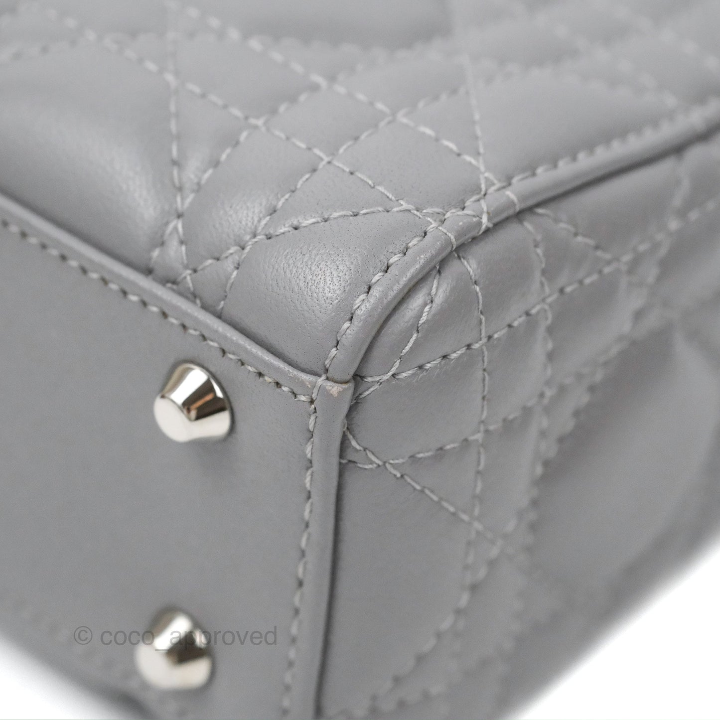 Christian Dior Mini Lady Dior Grey Lambskin Cannage Silver Hardware