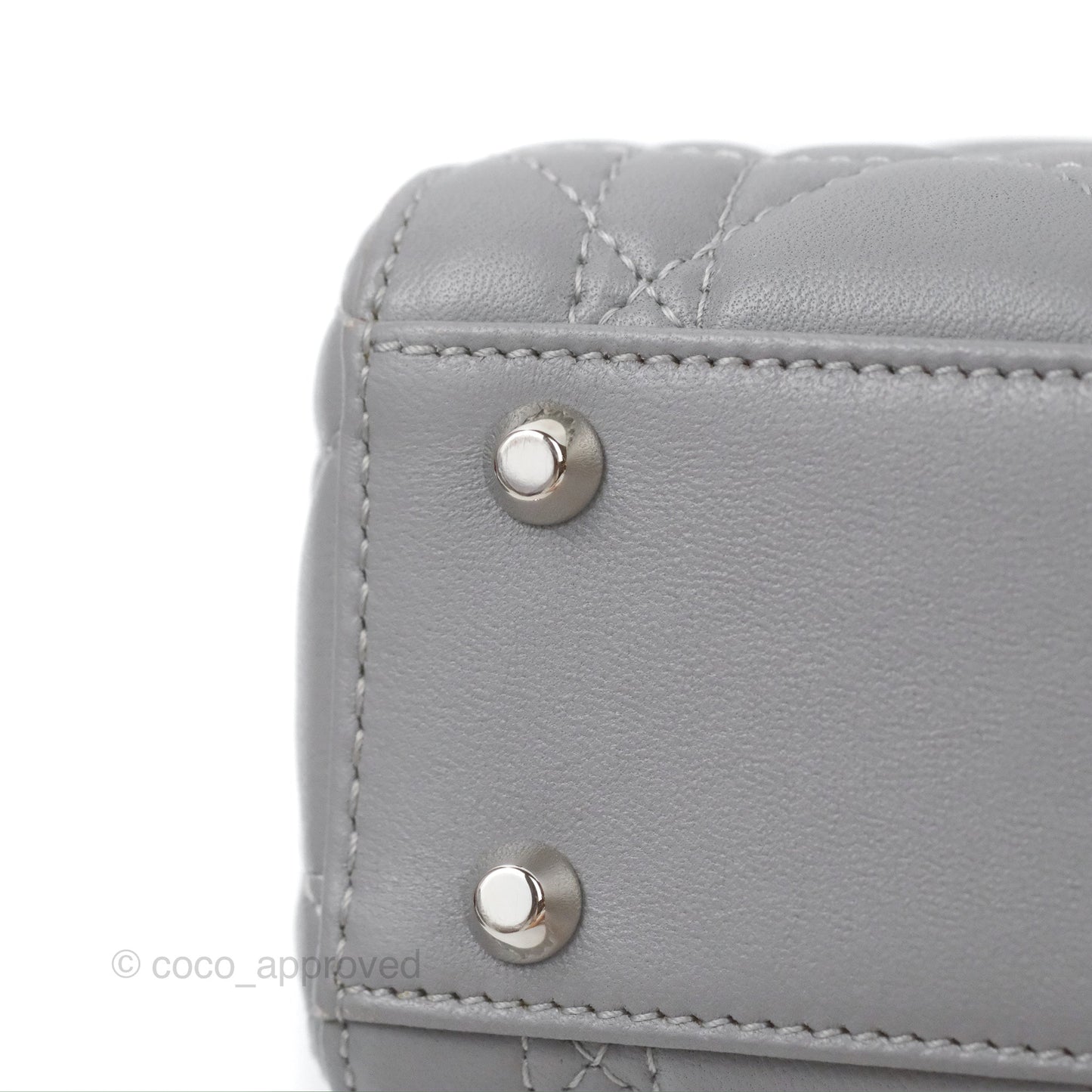 Christian Dior Mini Lady Dior Grey Lambskin Cannage Silver Hardware