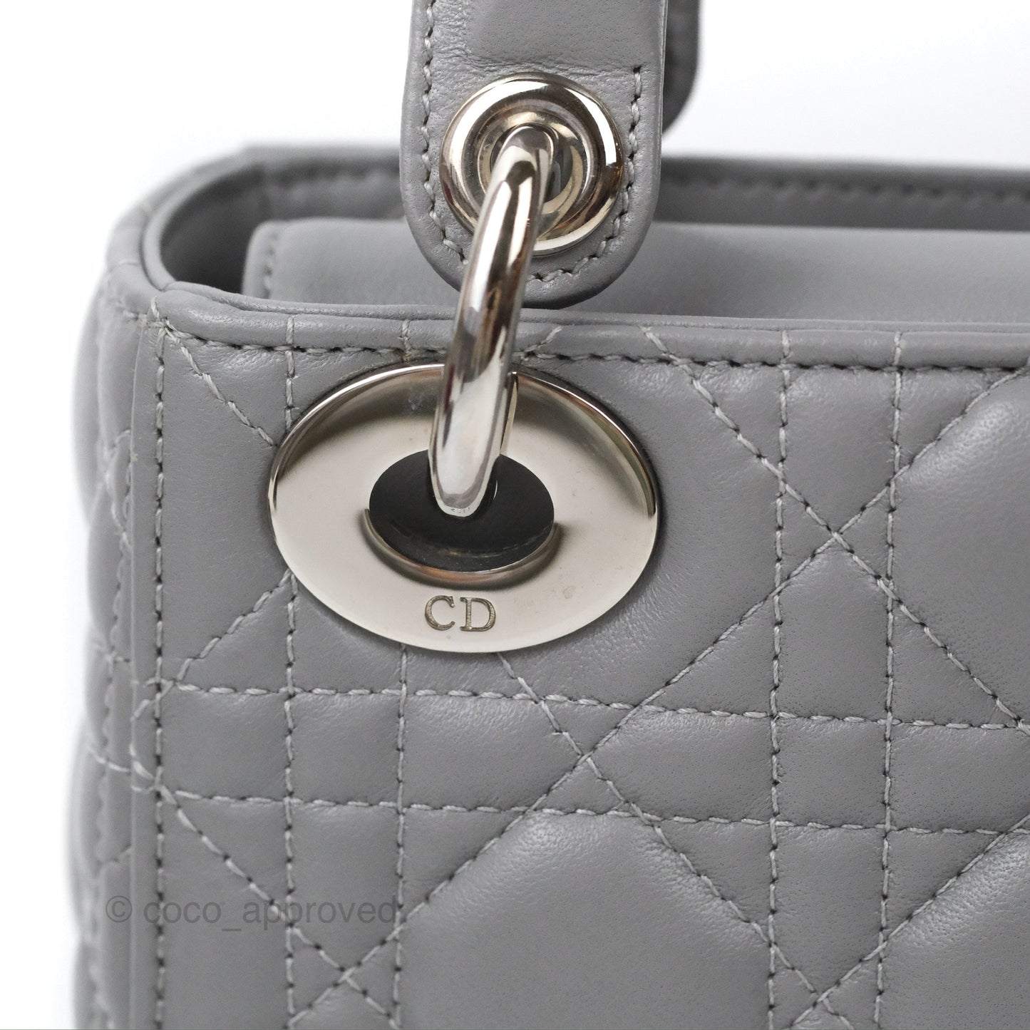 Christian Dior Mini Lady Dior Grey Lambskin Cannage Silver Hardware