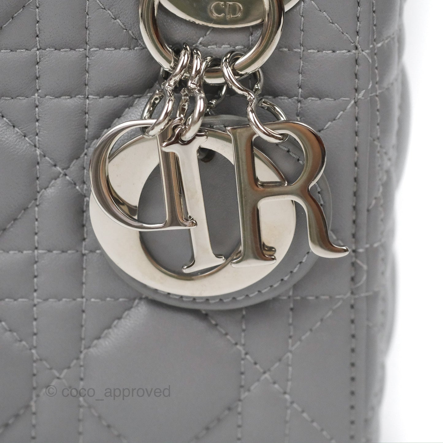 Christian Dior Mini Lady Dior Grey Lambskin Cannage Silver Hardware