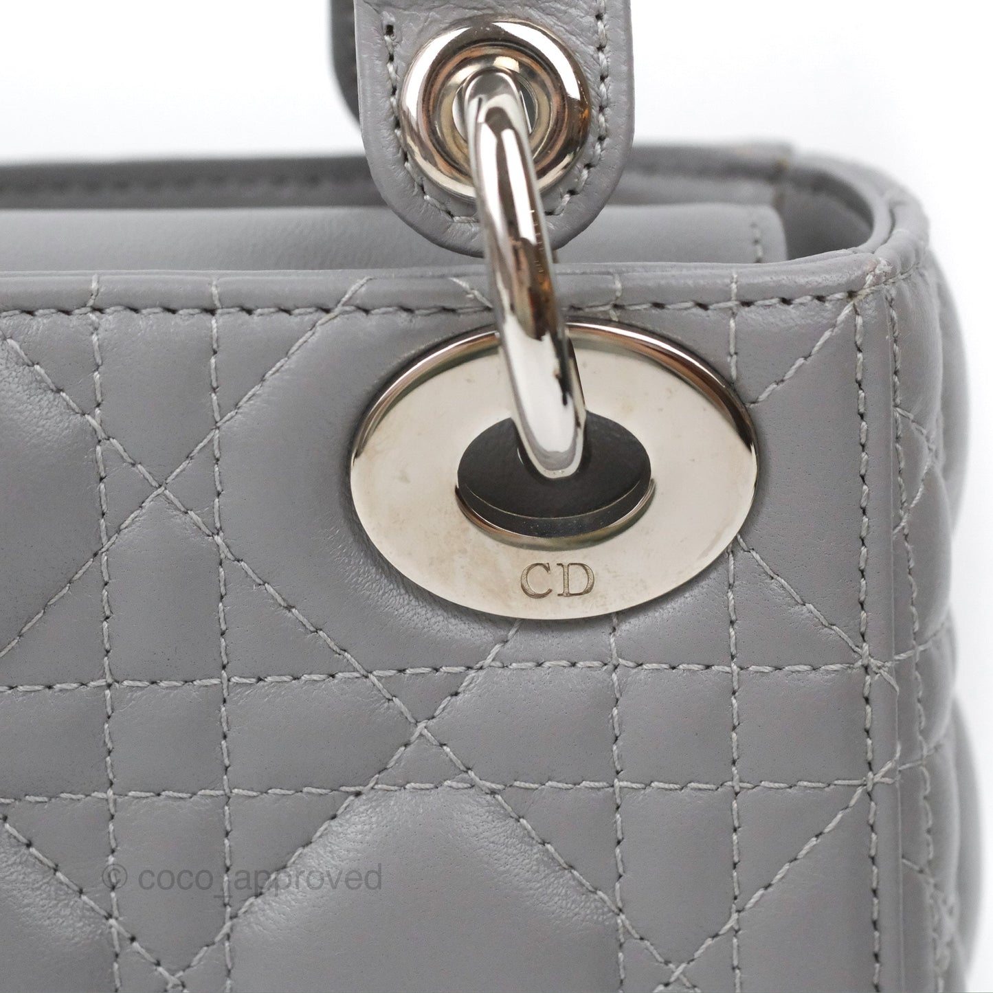 Christian Dior Mini Lady Dior Grey Lambskin Cannage Silver Hardware