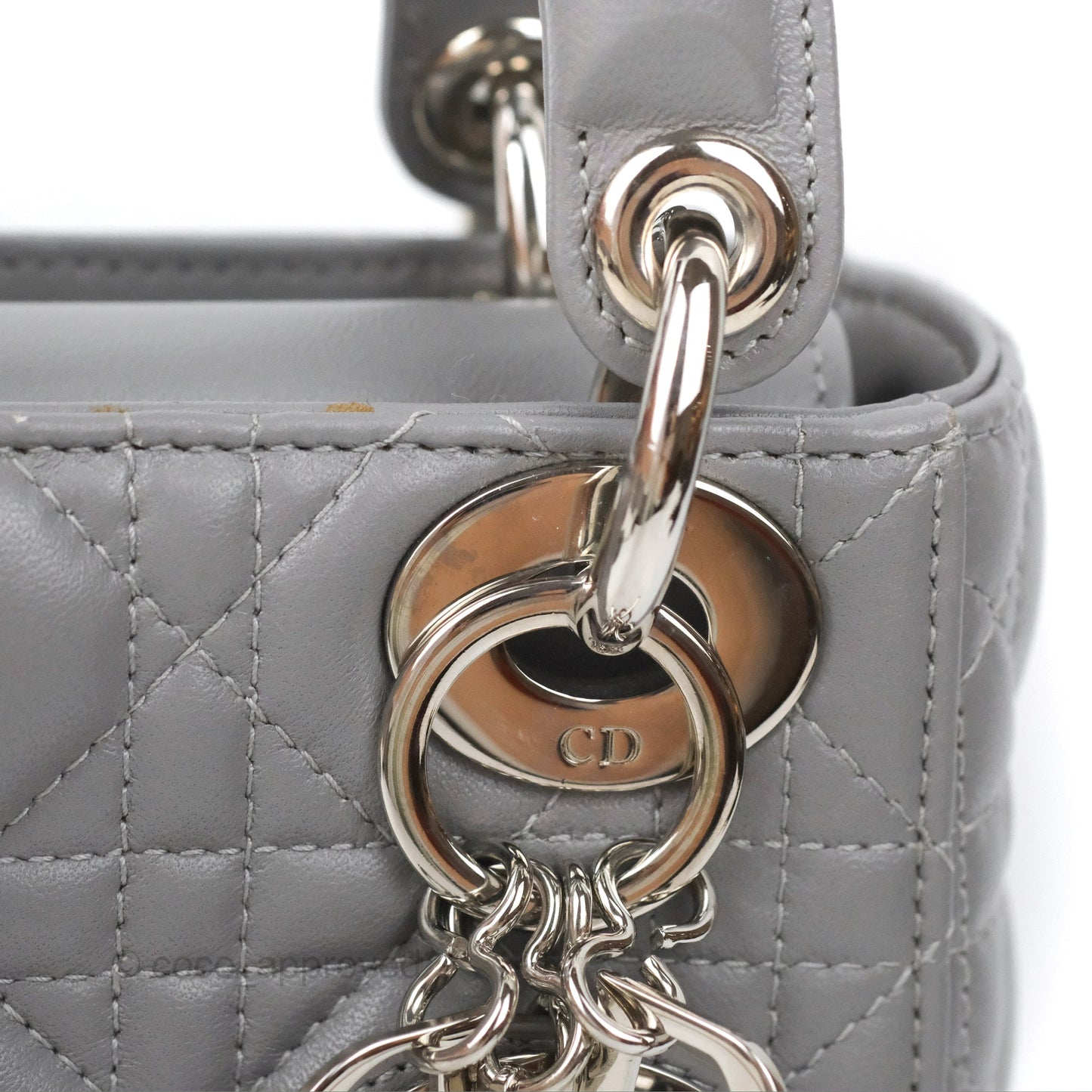 Christian Dior Mini Lady Dior Grey Lambskin Cannage Silver Hardware