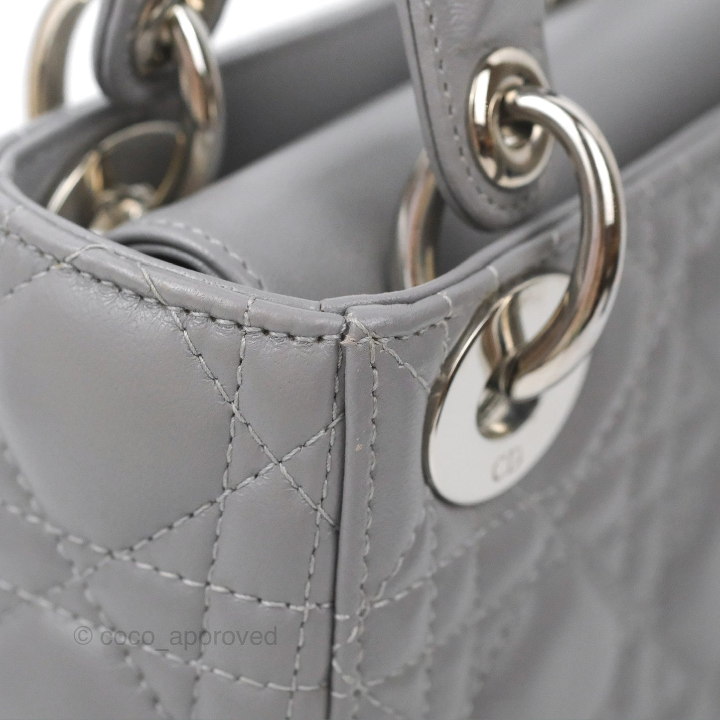 Christian Dior Mini Lady Dior Grey Lambskin Cannage Silver Hardware