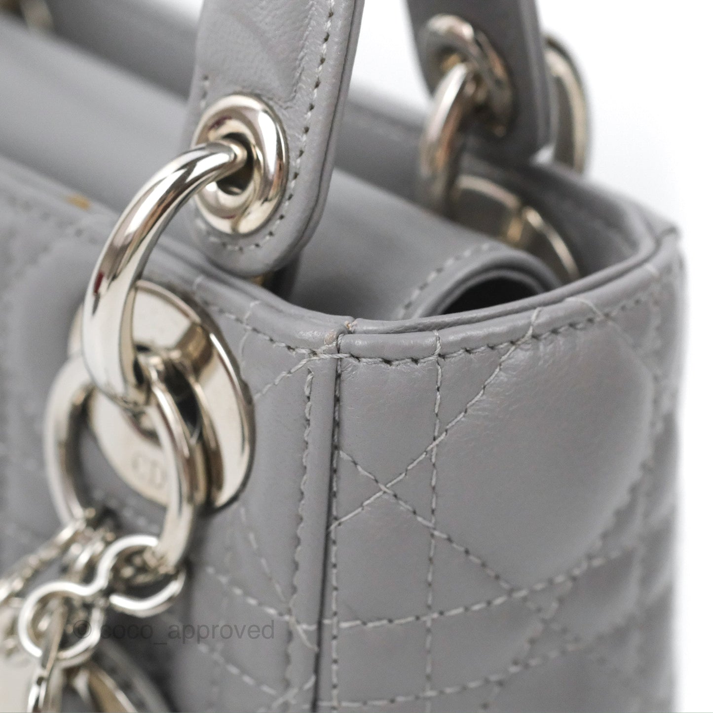 Christian Dior Mini Lady Dior Grey Lambskin Cannage Silver Hardware