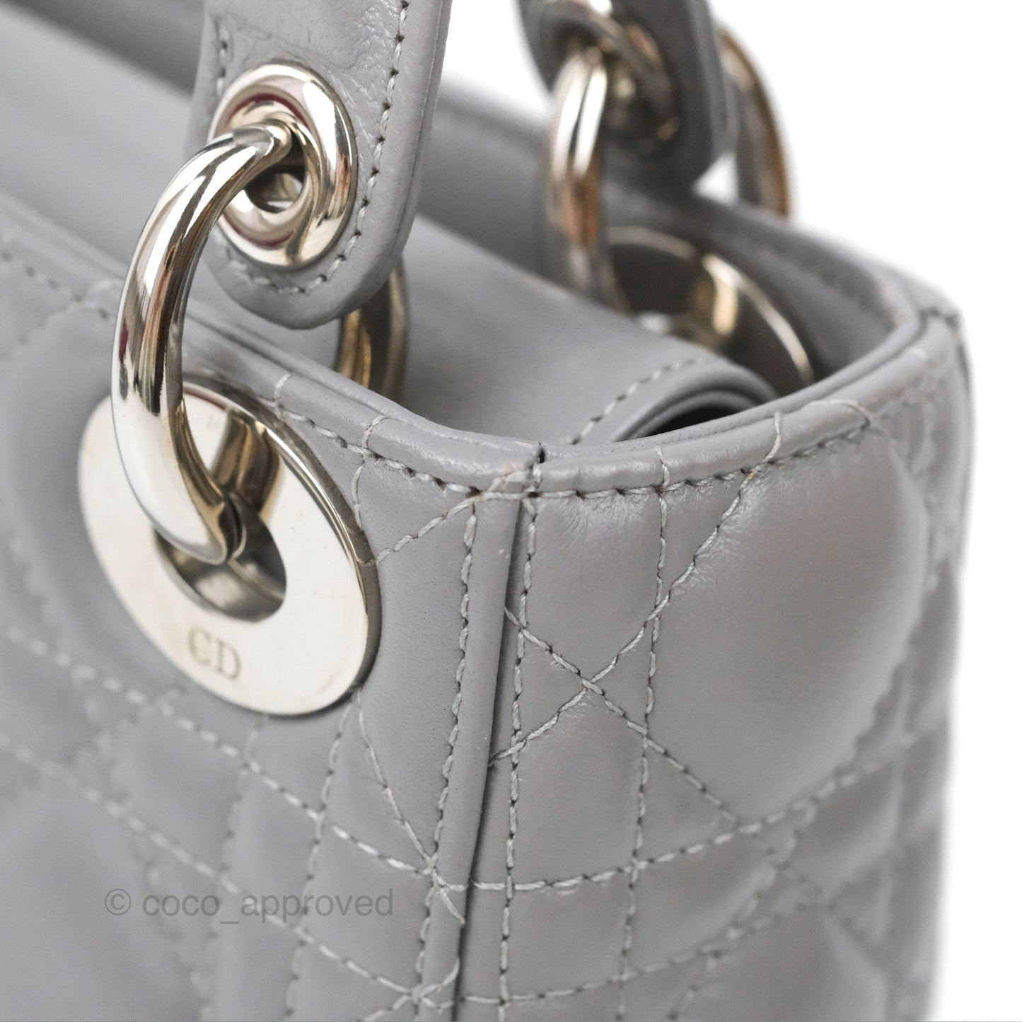 Christian Dior Mini Lady Dior Grey Lambskin Cannage Silver Hardware