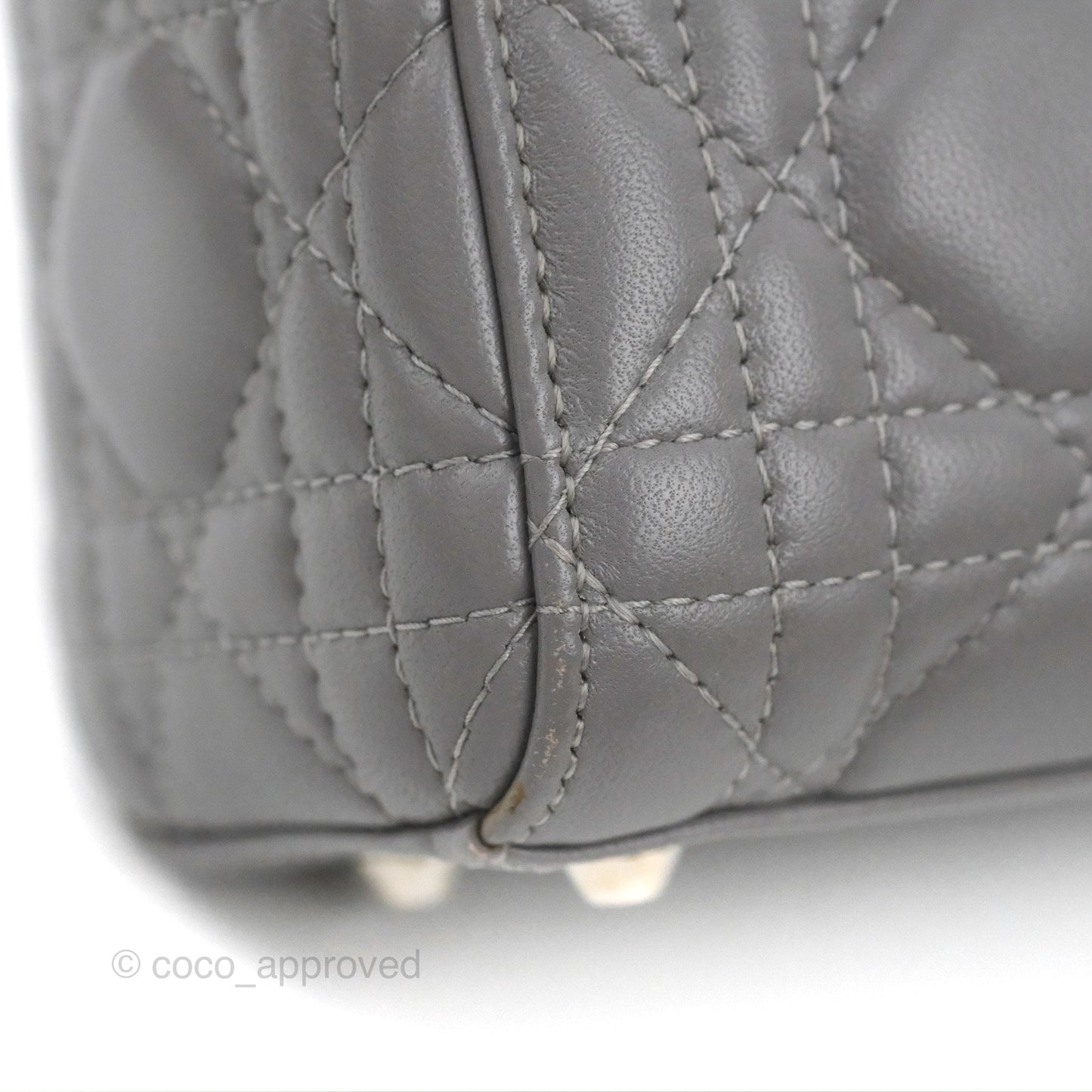 Christian Dior Mini Lady Dior Grey Lambskin Cannage Silver Hardware