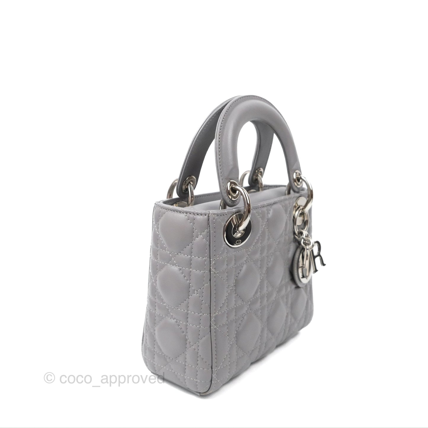 Christian Dior Mini Lady Dior Grey Lambskin Cannage Silver Hardware