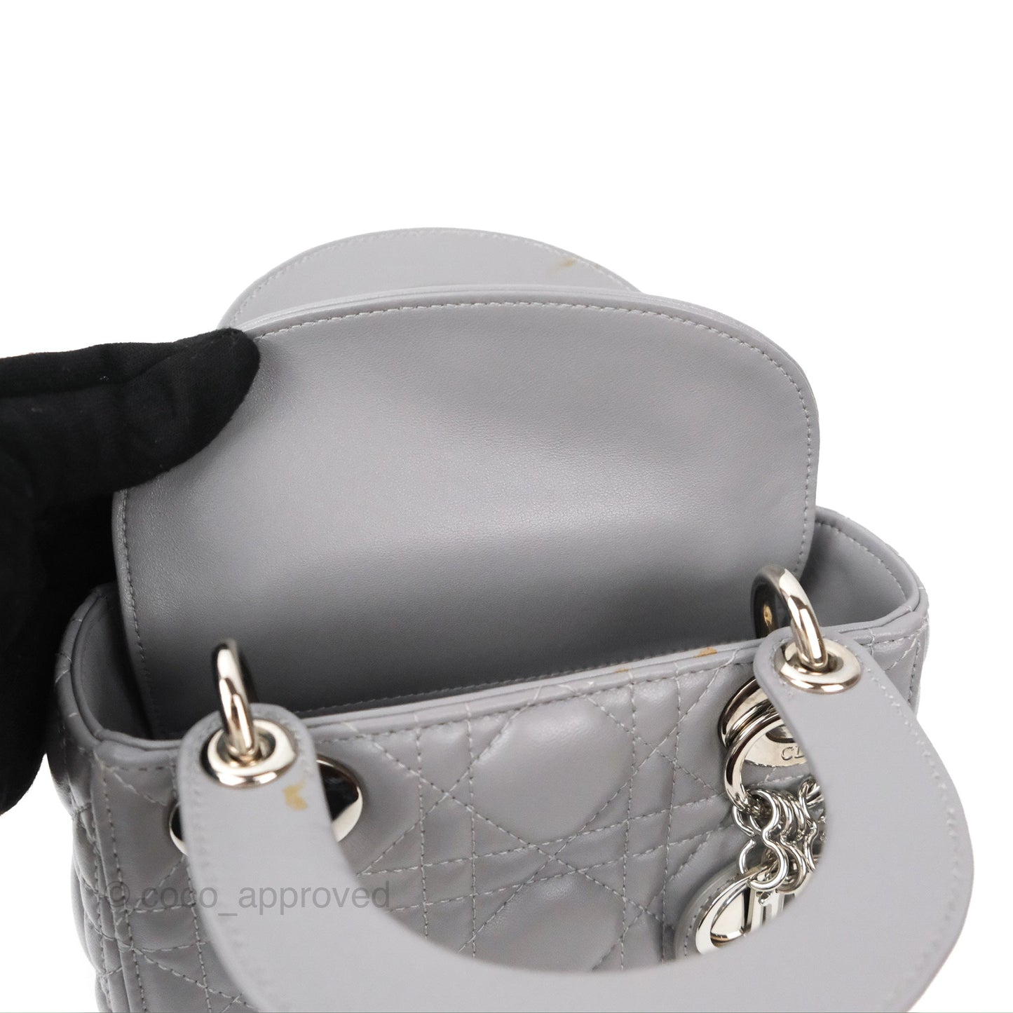 Christian Dior Mini Lady Dior Grey Lambskin Cannage Silver Hardware