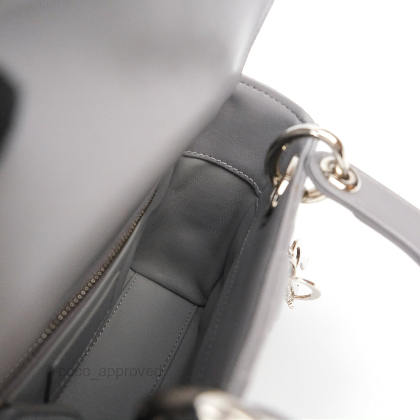 Christian Dior Mini Lady Dior Grey Lambskin Cannage Silver Hardware